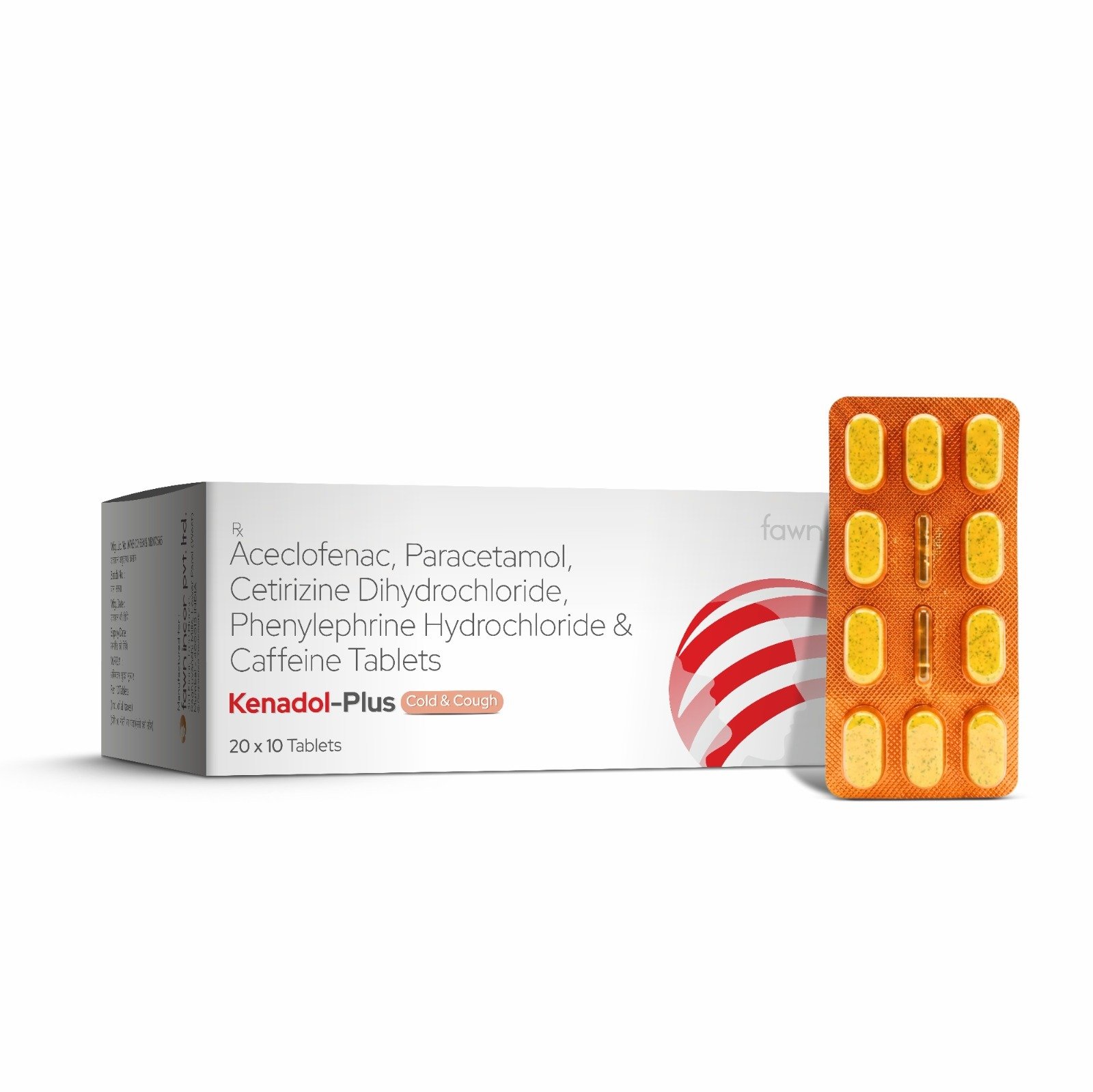 Aceclofenac, Paracetamol, Cetirizine Dihydrochloride, Phenylephrine Hydrochloride & Caffeine Tablets - KENADOL PLUS COLD & COUGH Tablet - image 2
