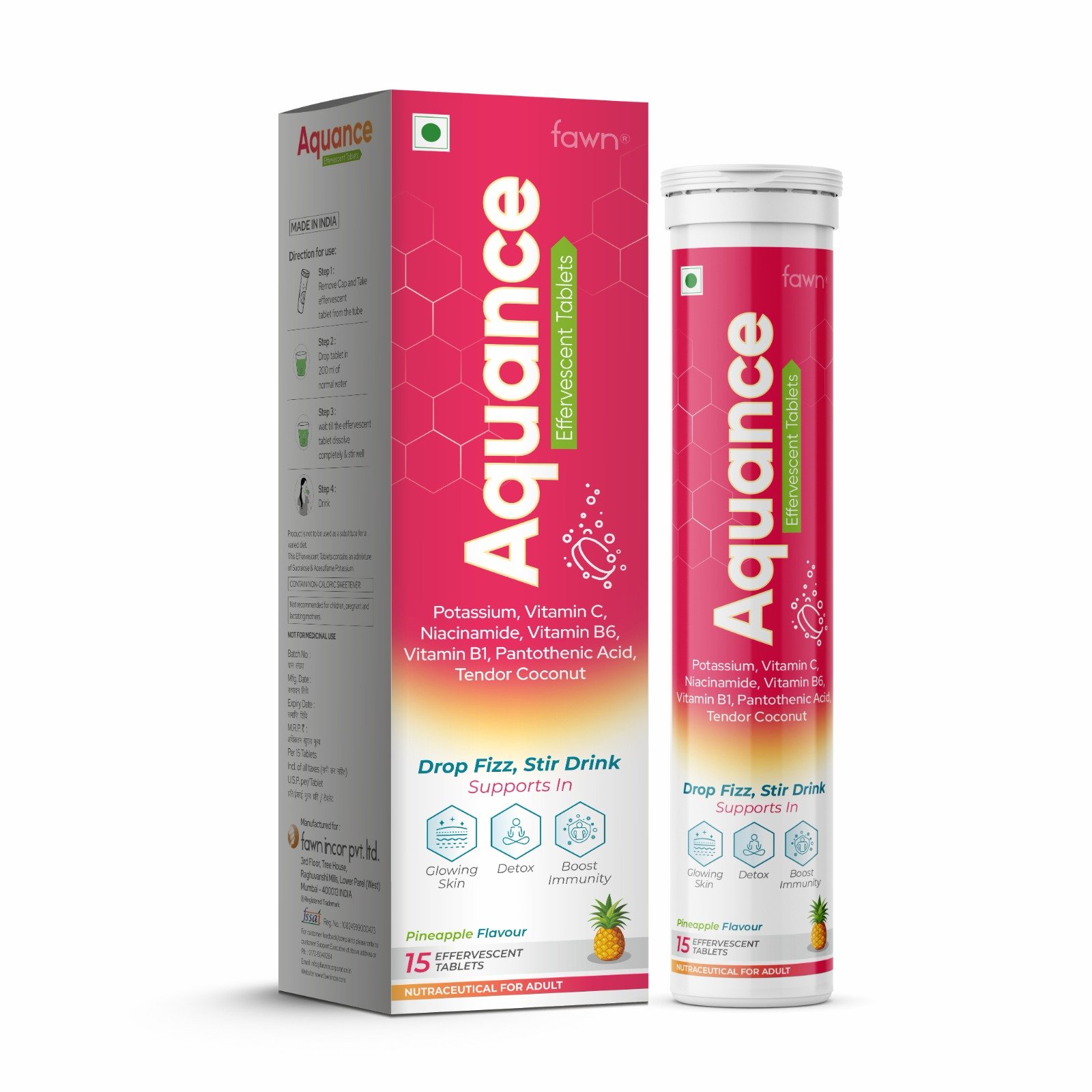 Potassium, Vitamin C, Nicotinamide, Vitamin B6, Vitamin B1, Pantothenic Acid , Tendor Coconut Effervescent Tablets - AQUANCE Effervescent Tablets