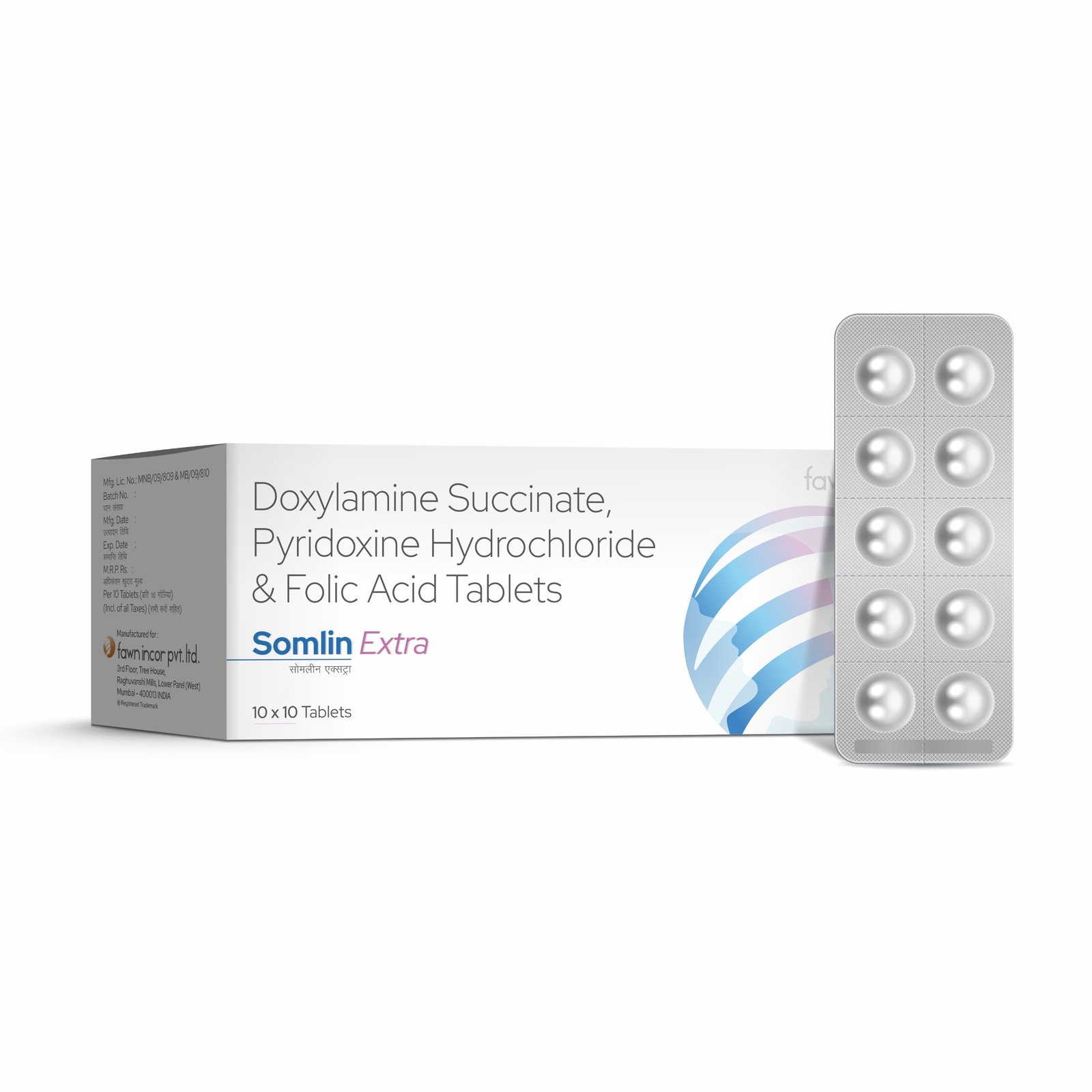 Doxylamine Succinate, Pyridoxine Hydrochloride & Folic Acid Tablets - SOMLIN EXTRA image 2