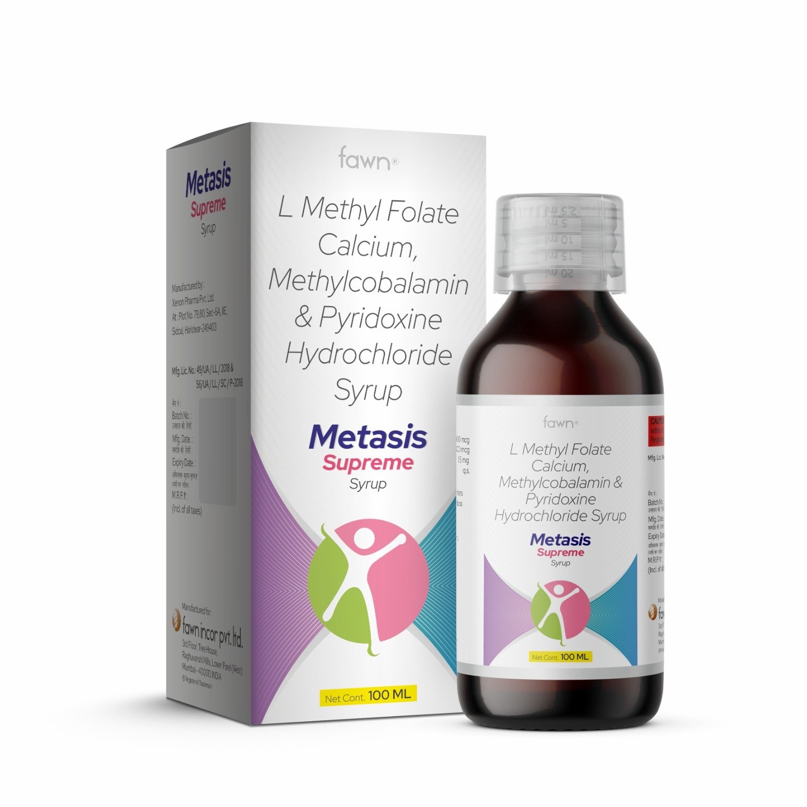 L Methyl Folate Calcium, Methylcobalamin & Pyridoxine Hydrochloride Syrup - METASIS SUPREME Syrup