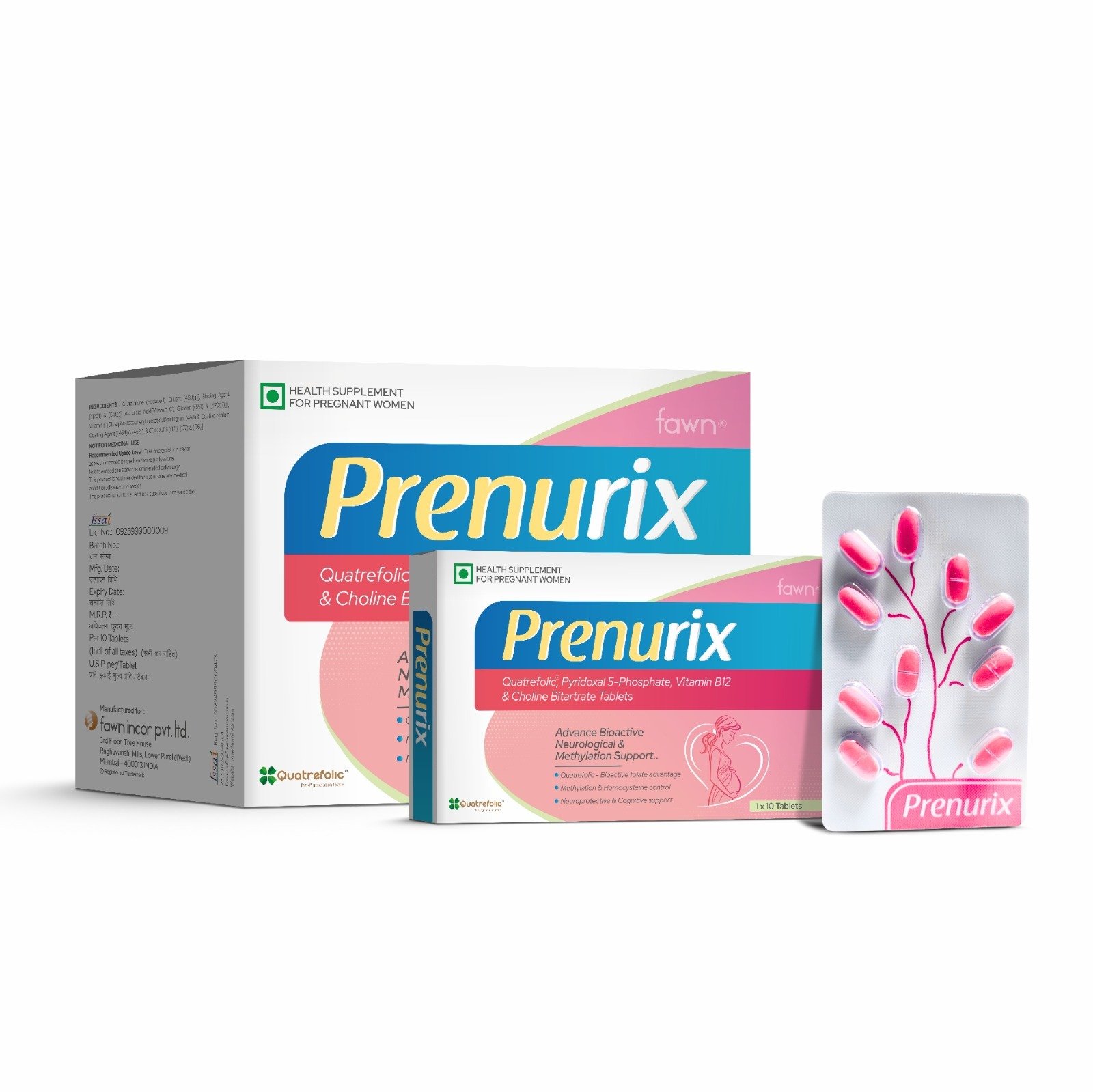 Quatrefolic Pyridoxal 5 Phosphate Vitamin B12 & Choline Bitartrate Tablets - PRENURIX Tablet