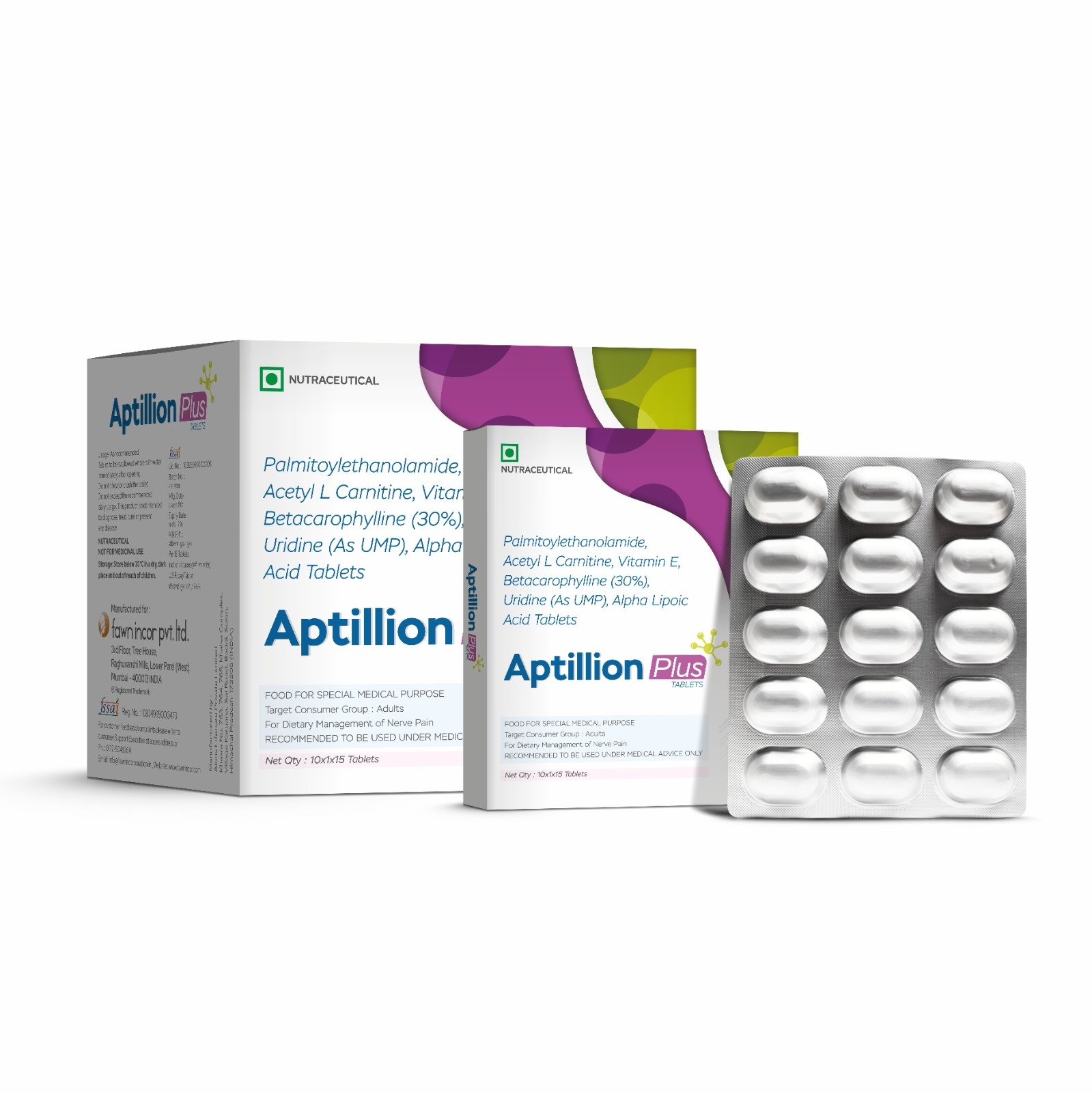 Palmitoylethanolamide, Acetyl L-Carnitine, Vitamin E, Beta-Caryophyllene, Udine, Alpha Lipoic Acid Tablets - APTILLION PLUS Tablets