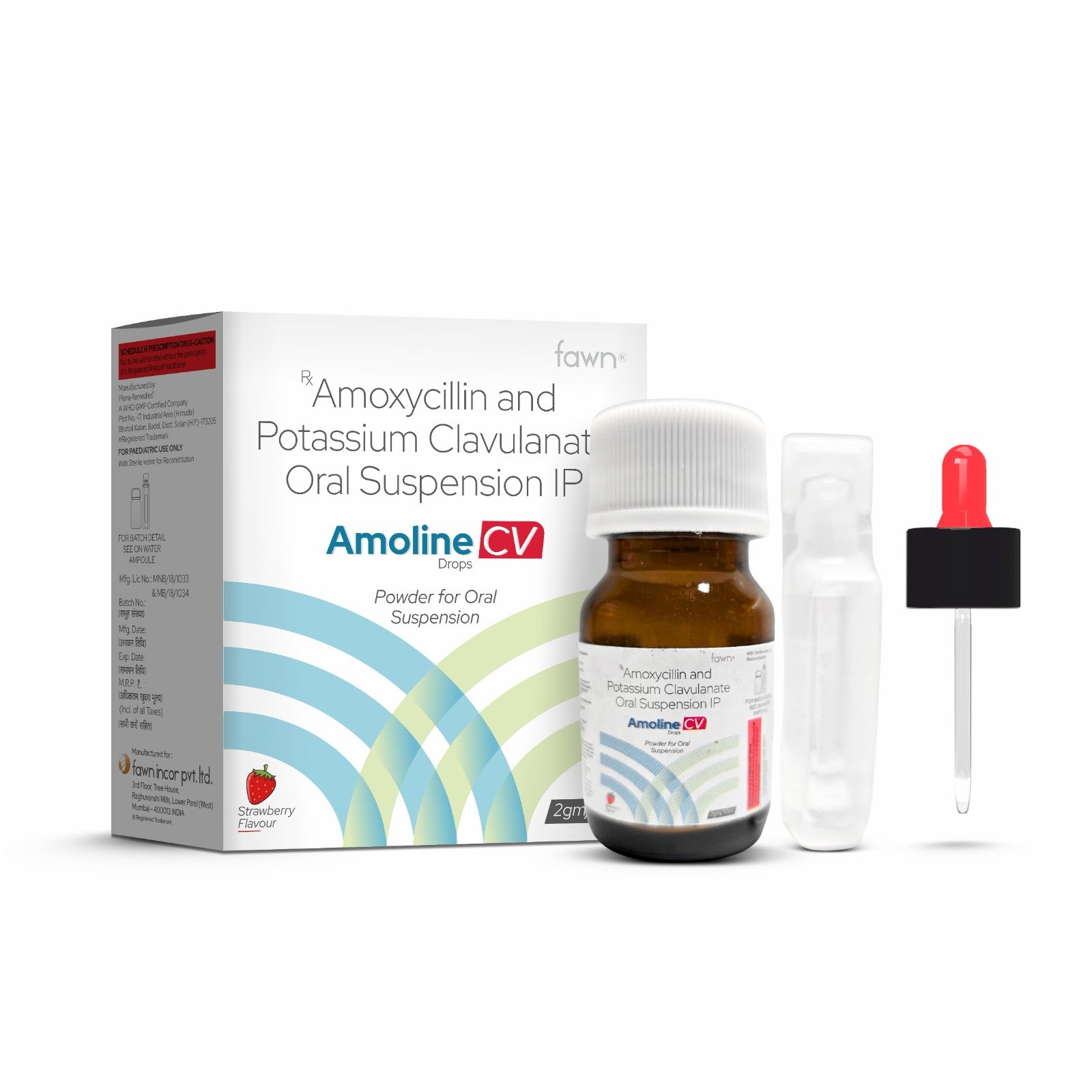 Amoxicillin and Potassium Clavulanate Oral Suspension Ip (Strawberry Flavour) - AMOLINE CV Drops