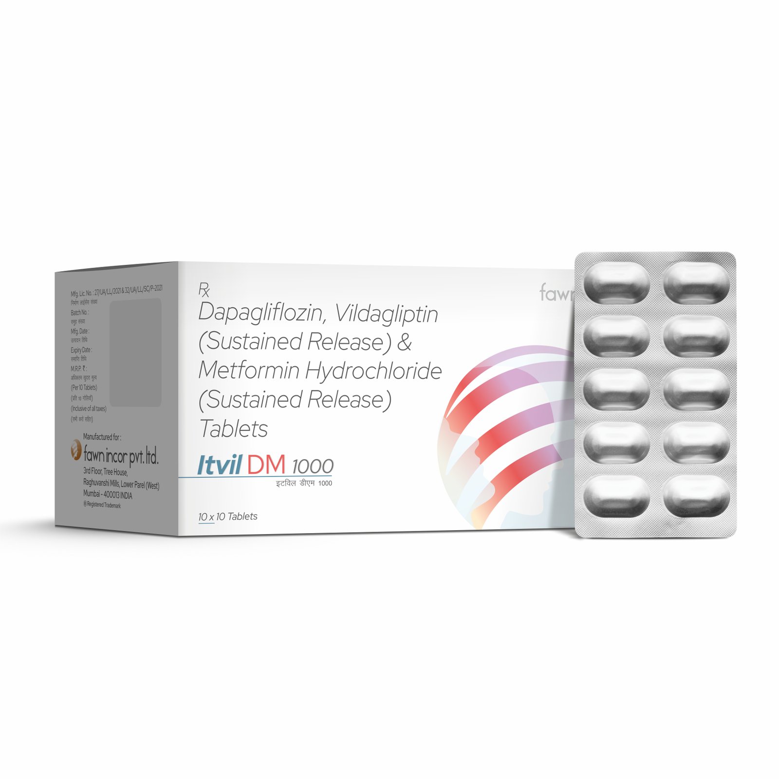 Dapagliflozin Vildagliptin Sustained Release + Metformin Hydrochloride SR Tablets - ITVIL DM 1000 Tablets - image 2