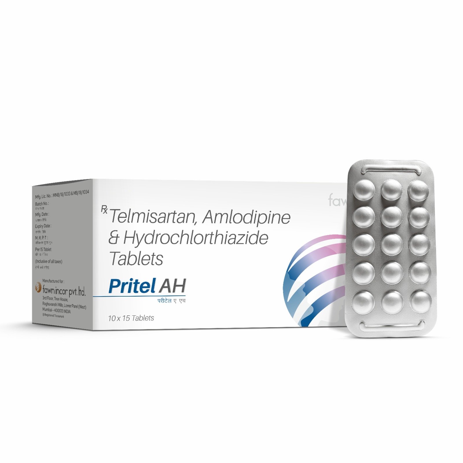 Telmisartan 40 MG + Amlodipine 5 MG + Hydrochlorothiazide 12.5 MG  Tablets - PRITEL AH