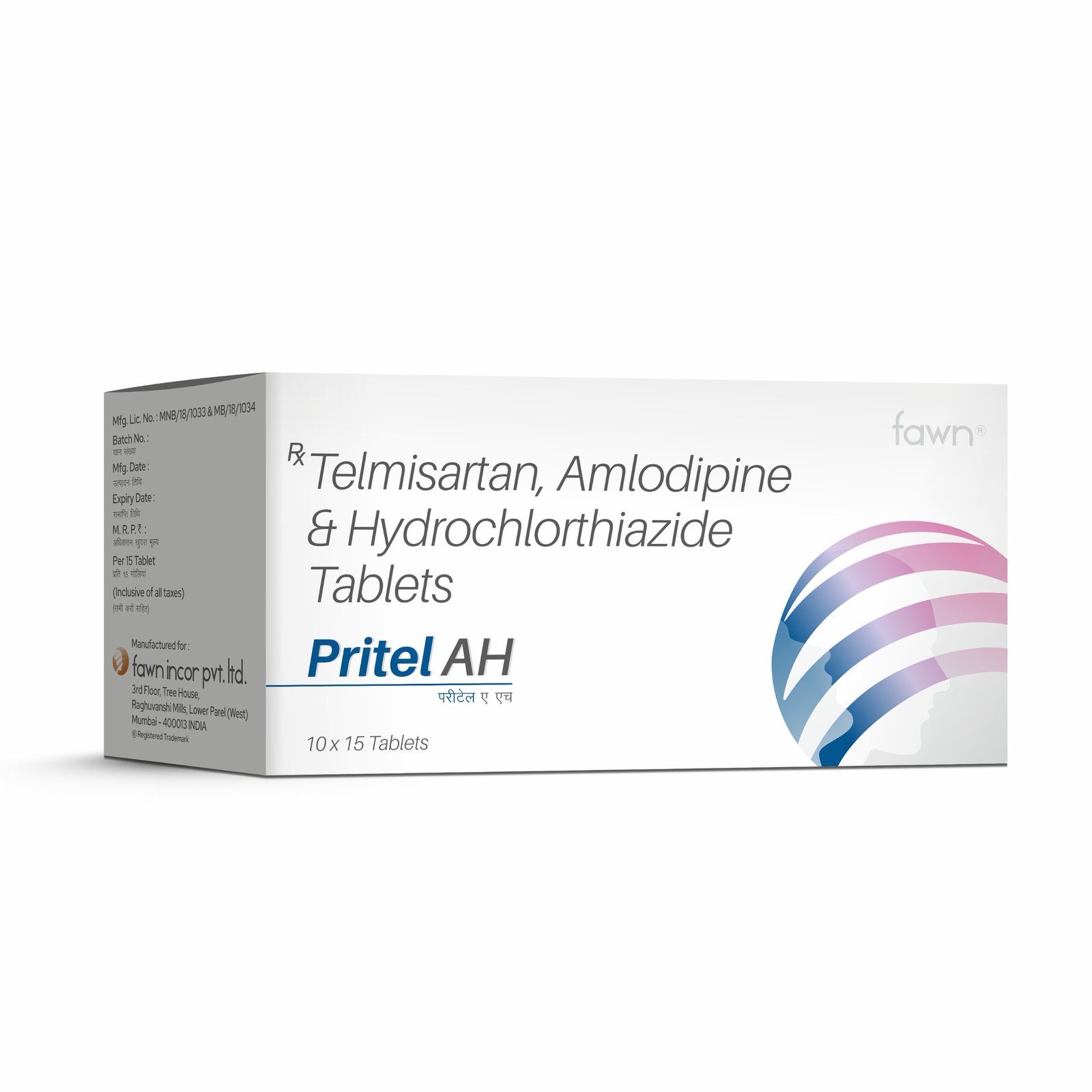 Telmisartan 40 MG + Amlodipine 5 MG + Hydrochlorothiazide 12.5 MG  Tablets - PRITEL AH