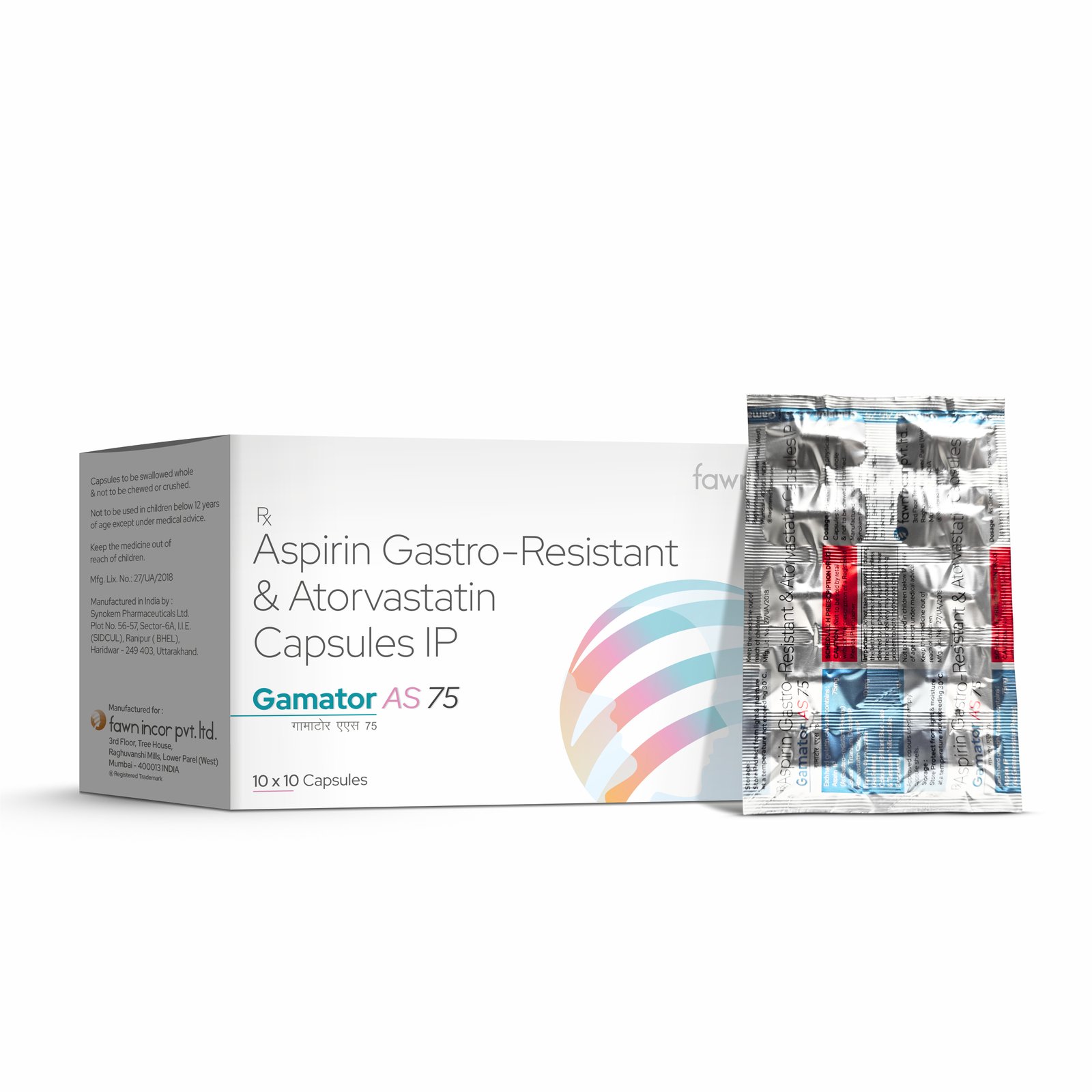 Aspirin Gastro-resistant & Atorvastatin Capsules IP - GAMATOR AS 75 Capsules image 2