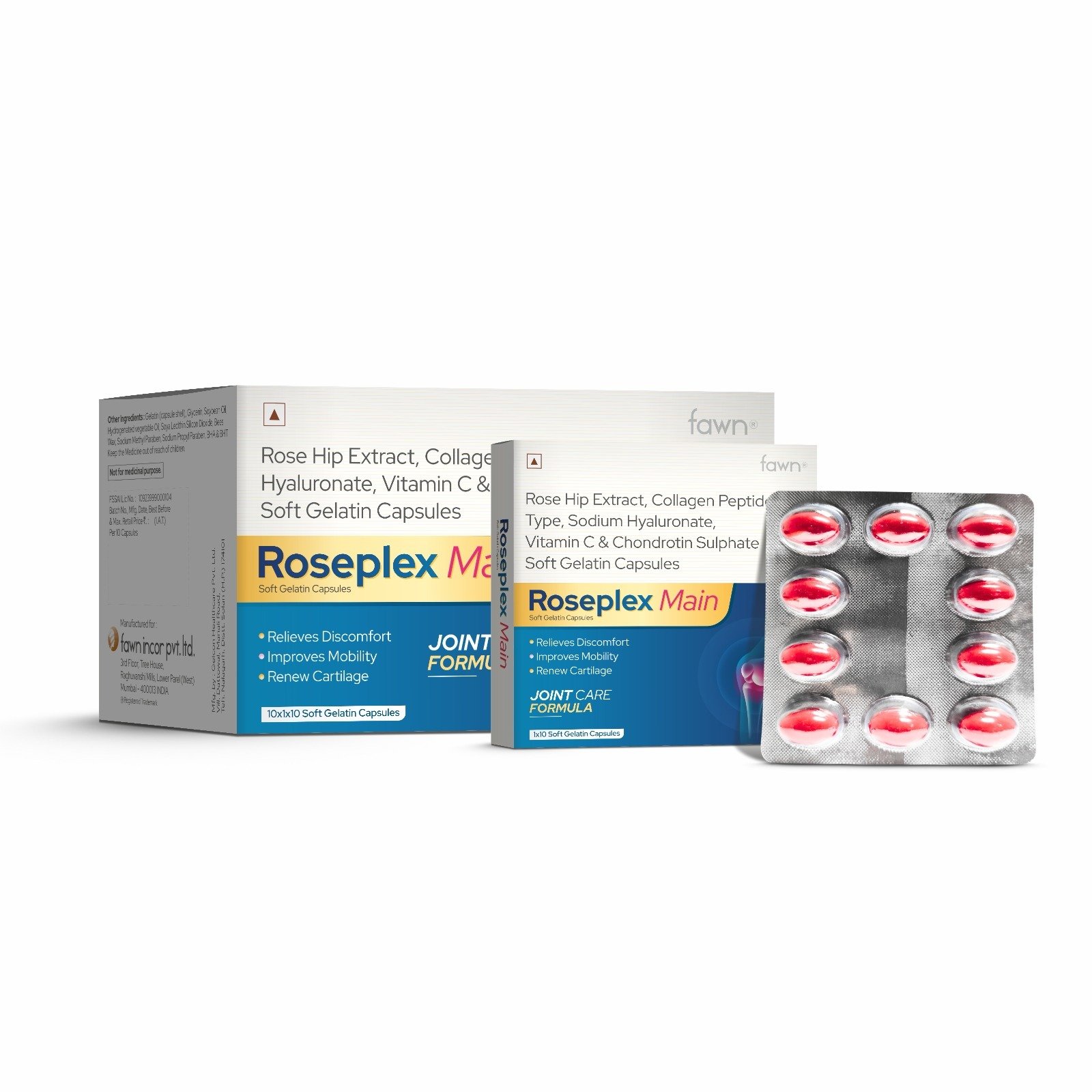 Rosehip Extract, Collagen Peptide, Sodium Hyaluronate, Vitamin C & Chondroitin Sulphate Softgel Capsules - ROSEPLEX MAIN