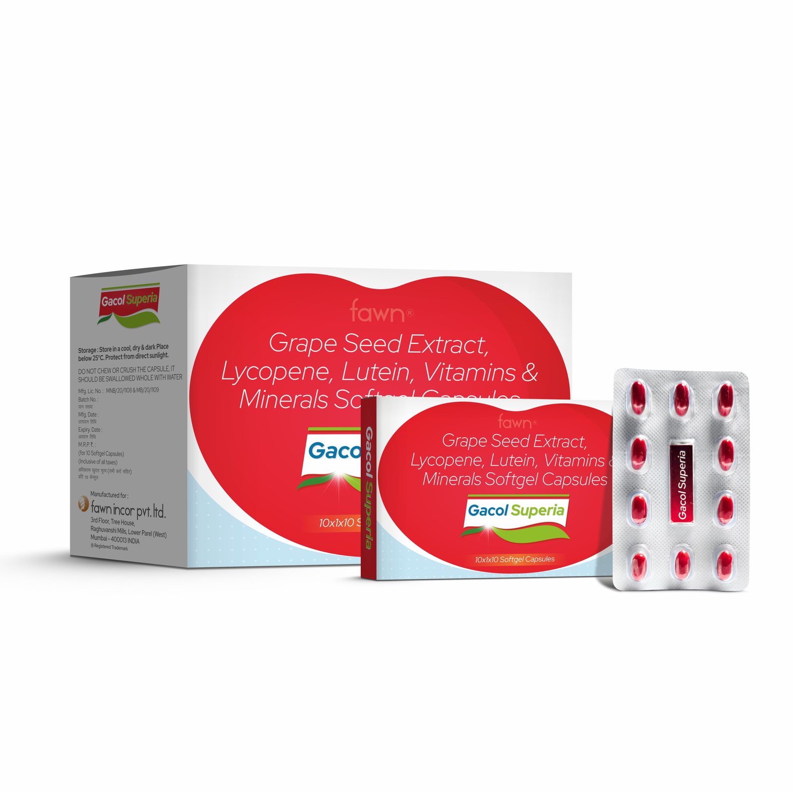 Grape Seed Extract, Lycopene, Lutein Vitamins & Minerals Soft Gelatin Capsules - GACOL SUPERIA - image 2