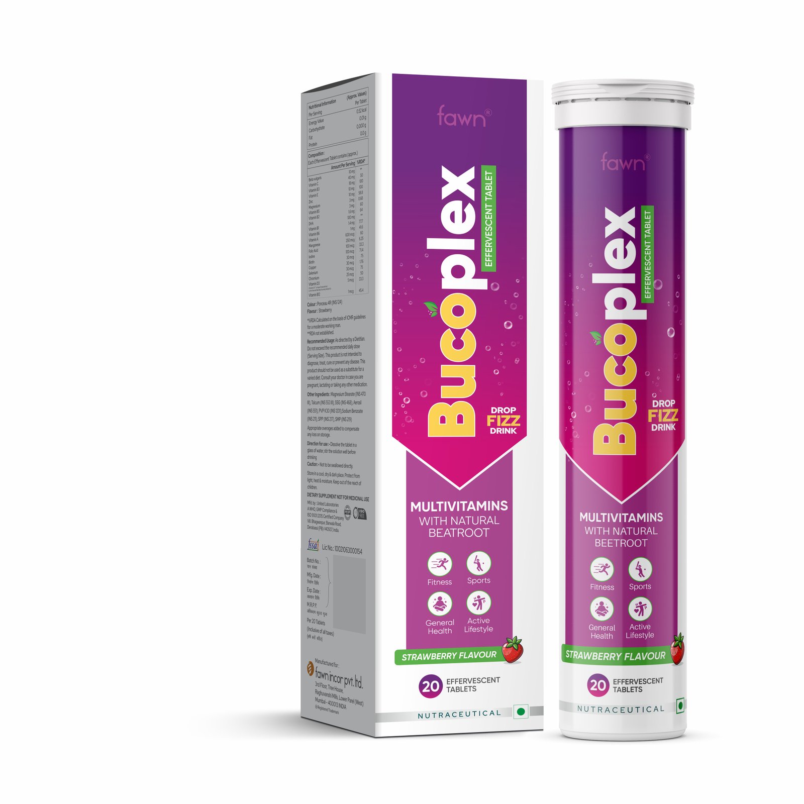 Multivitamins with natural beetroot Effervescent Tablet (Strawberry Flavour) - BUCOPLEX image 2