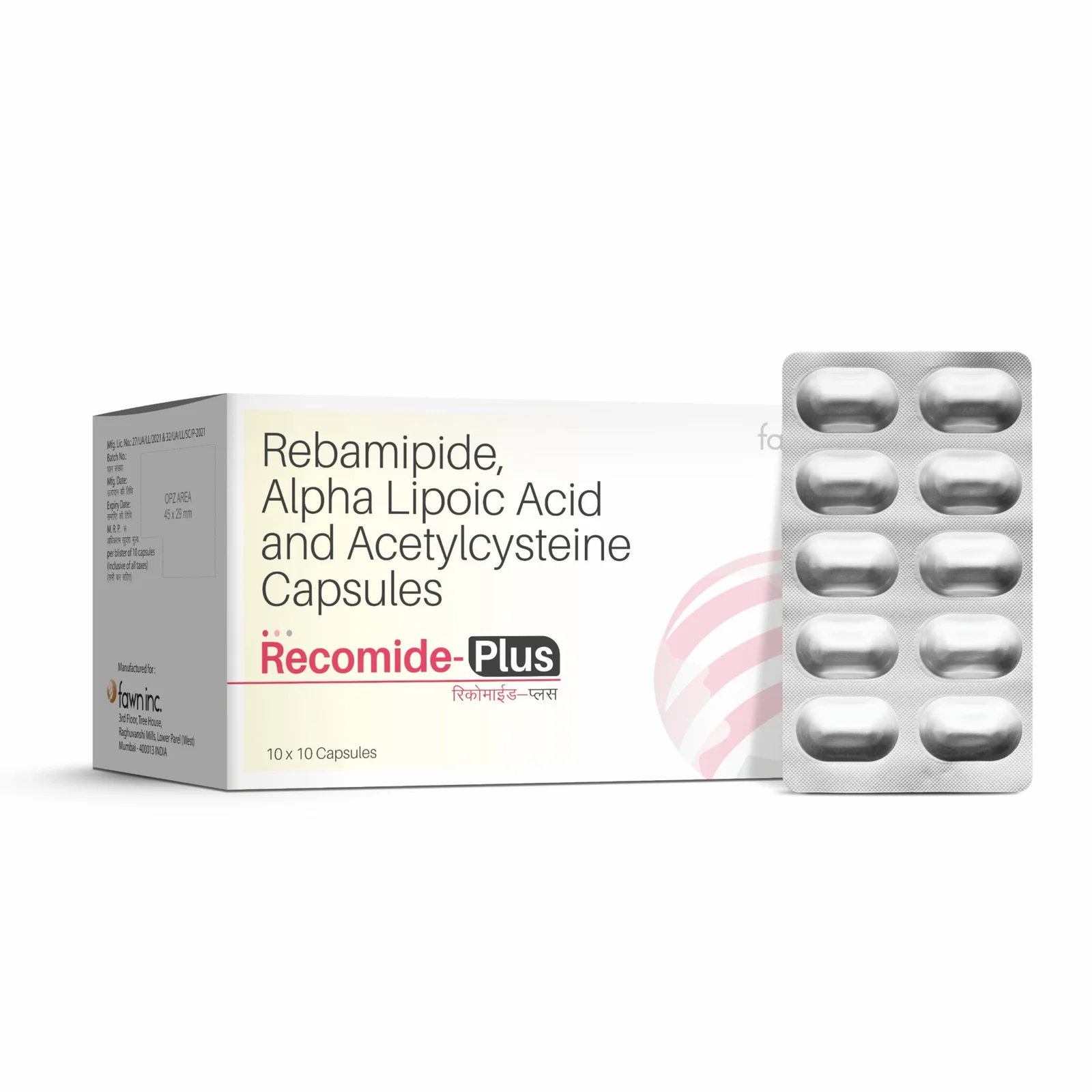 Rebamipide 100mg + Alpha Lipoic Acid 100mg + Acetylcysteine 100mg Capsules - RECOMIDE PLUS Capsules