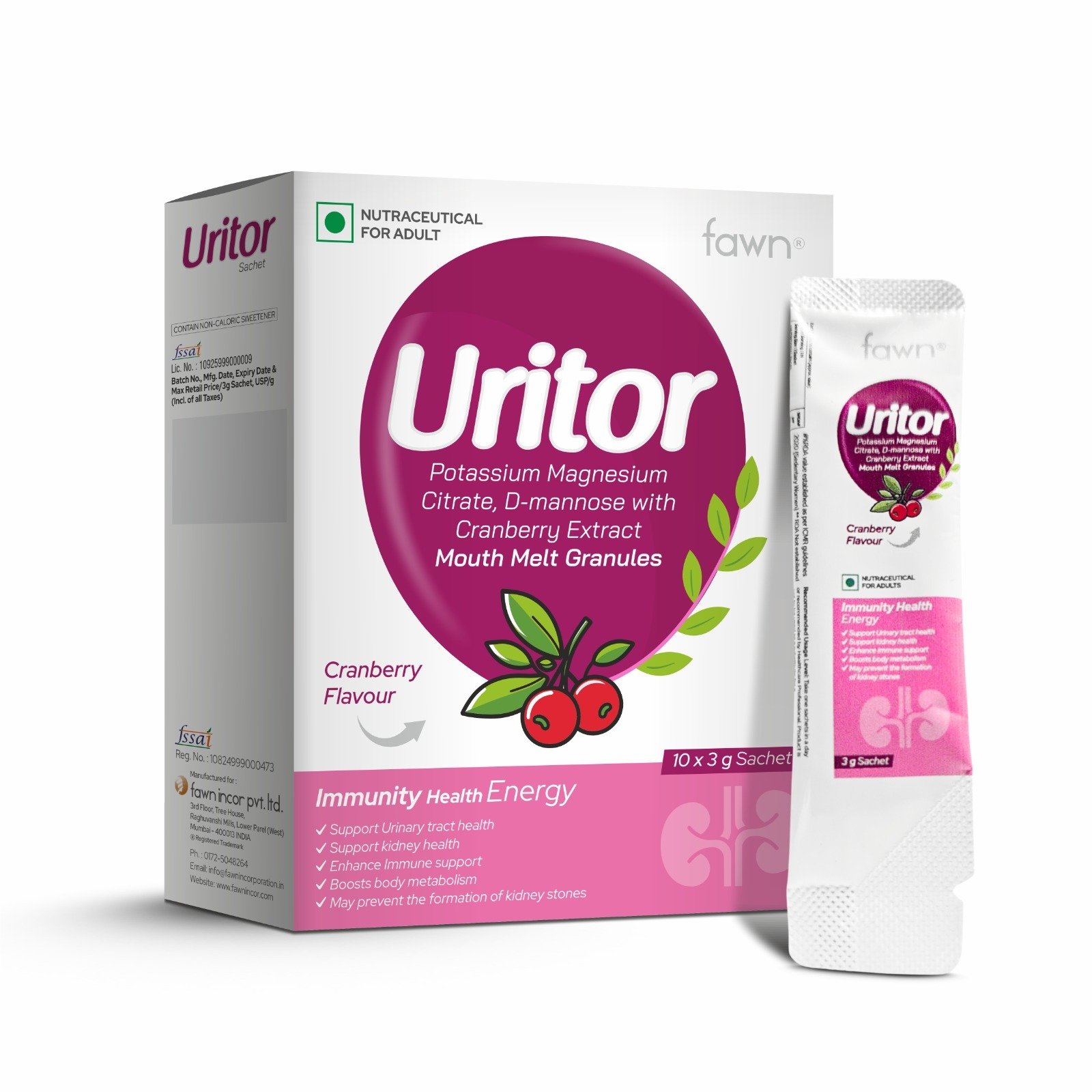 Potassium Magnesium Citrate, D-Mannose & Cranberry Extract Sachets - URITOR Sachets image 2