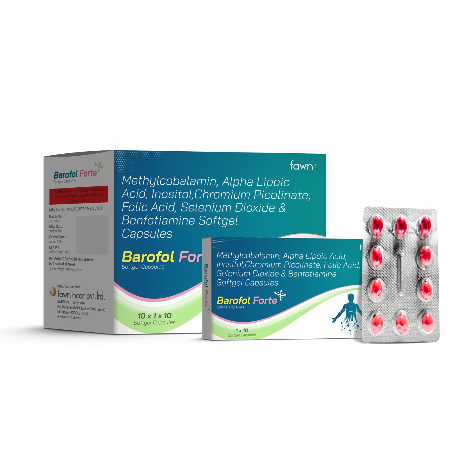 Benfotiamine, Methylcobalamin, Alpha Lipoic Acid, Inositol, Chromium Polynicotinate SoftGel Capsules - BAROFOL FORTE