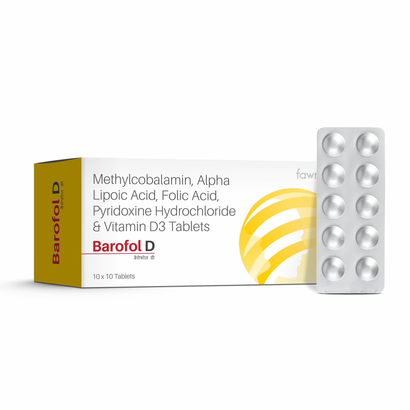 Alpha Lipoic Acid, Folic Acid, Methylcobalamin, Pyridoxine HCl & Vitamin D3 Tablets - BAROFOL D - image 2