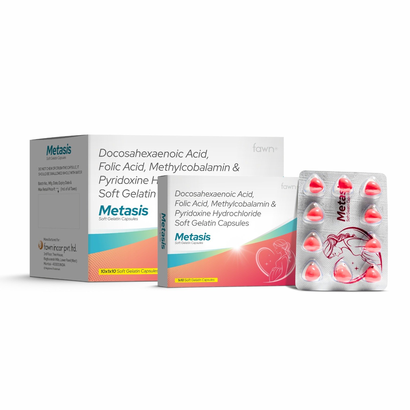 Docosahexaenoic Acid, Folic Acid, Methylcobalamin & Pyridoxine Hydrochloride Soft Gelatin Capsules - METASIS