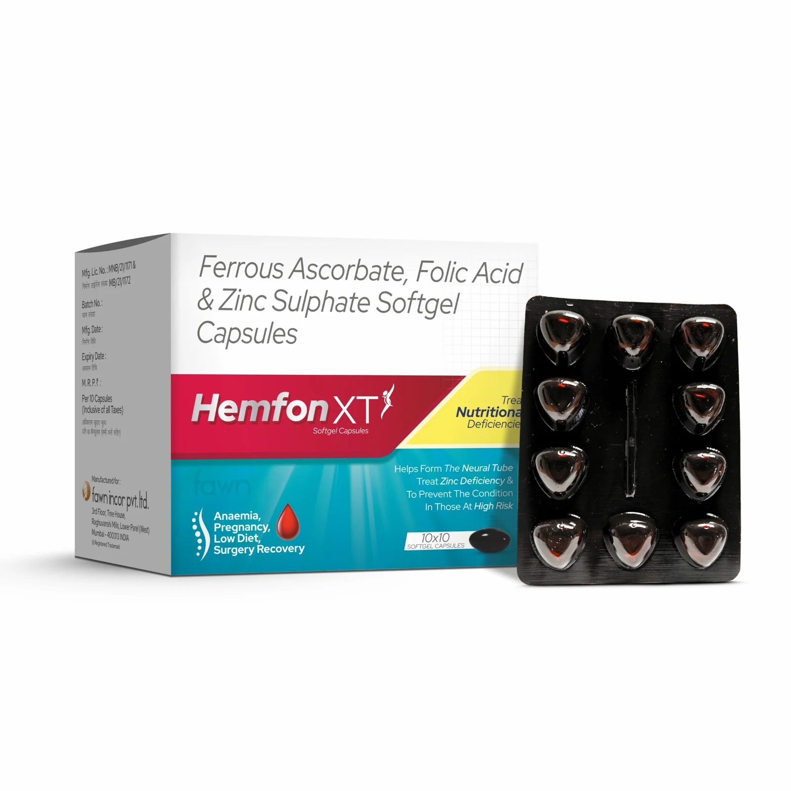 Ferrous Ascorbate, Folic Acid & Zinc Sulphate Softgel Capsules - HEMFON XT
