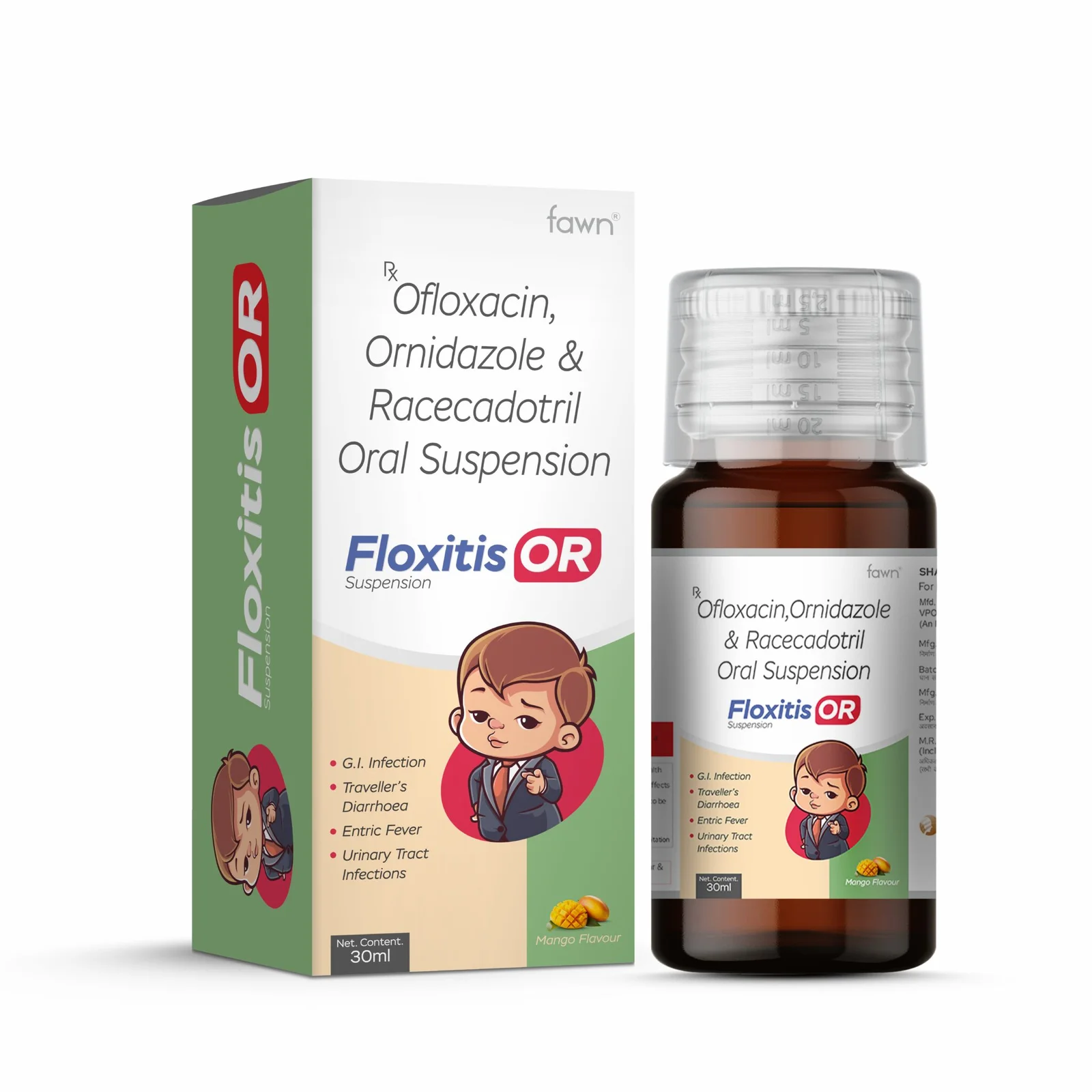 Ofloxacin, Ornidazole & Racecadotril Oral Suspension - FLOXITIS OR Suspension