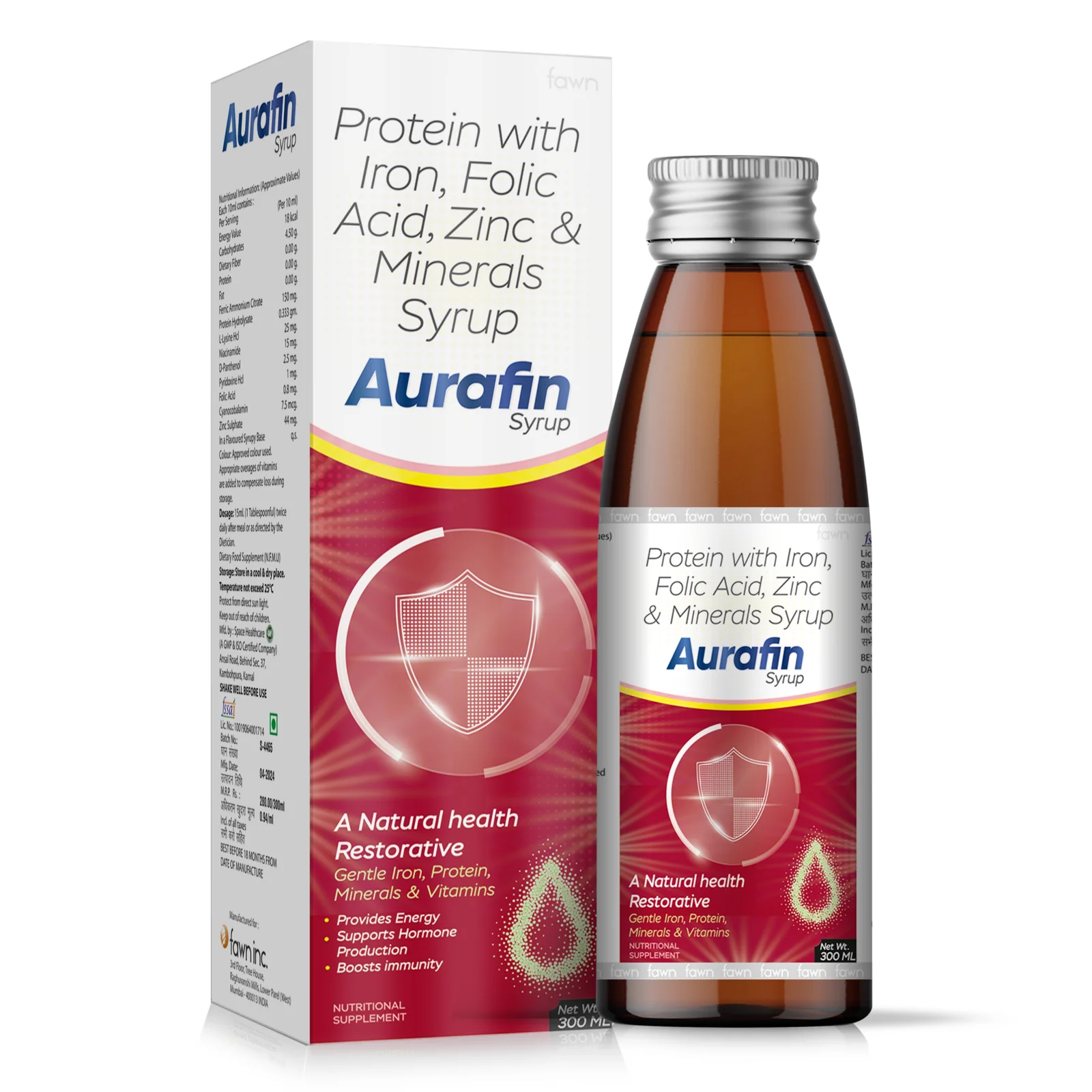 Protein with Iron, Folic Acid, Zinc & Minerals Syrup - AURAFIN Syrup