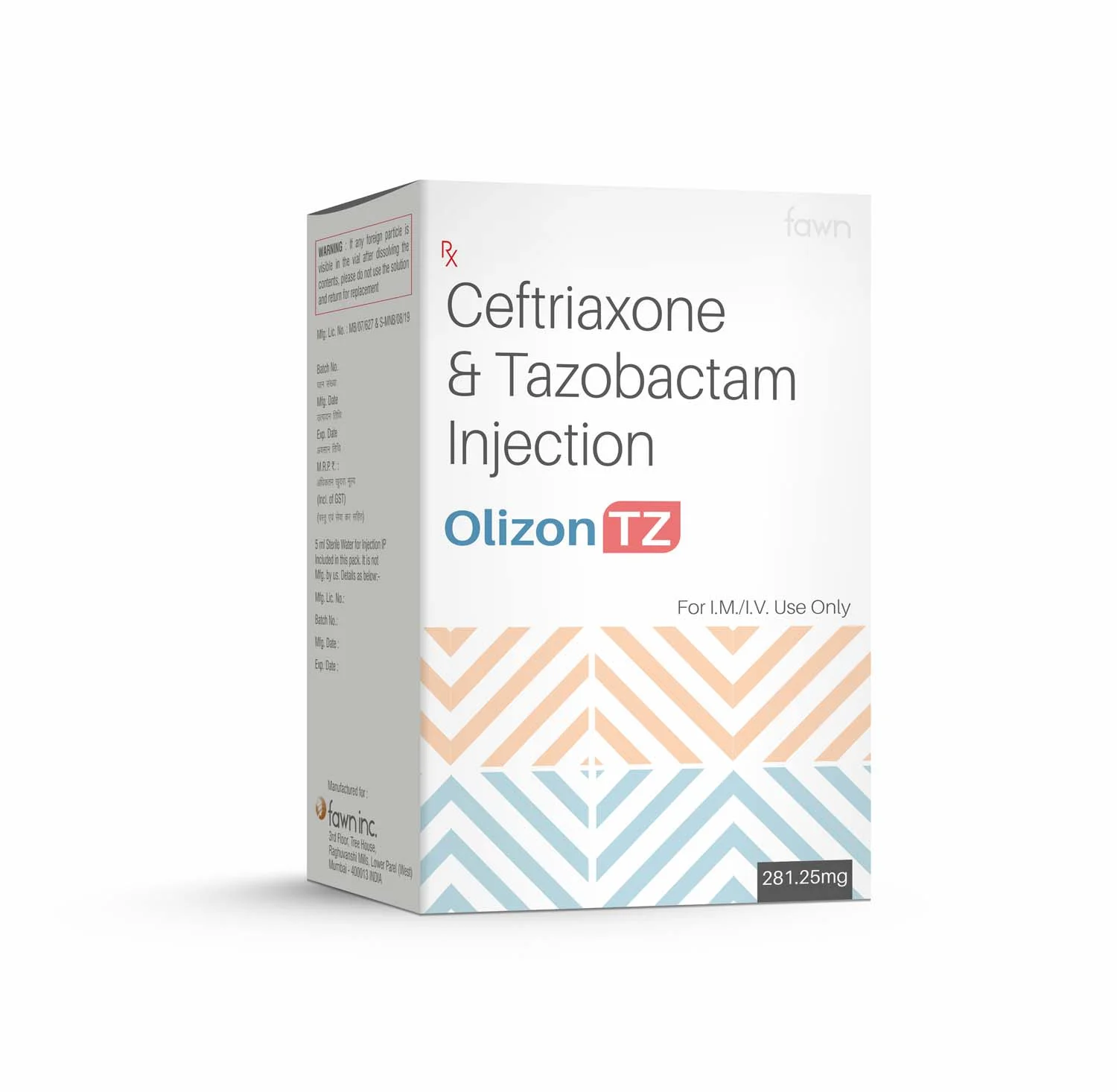 Ceftriaxone & Tazobactam Injection - OLIZON TZ 1.125