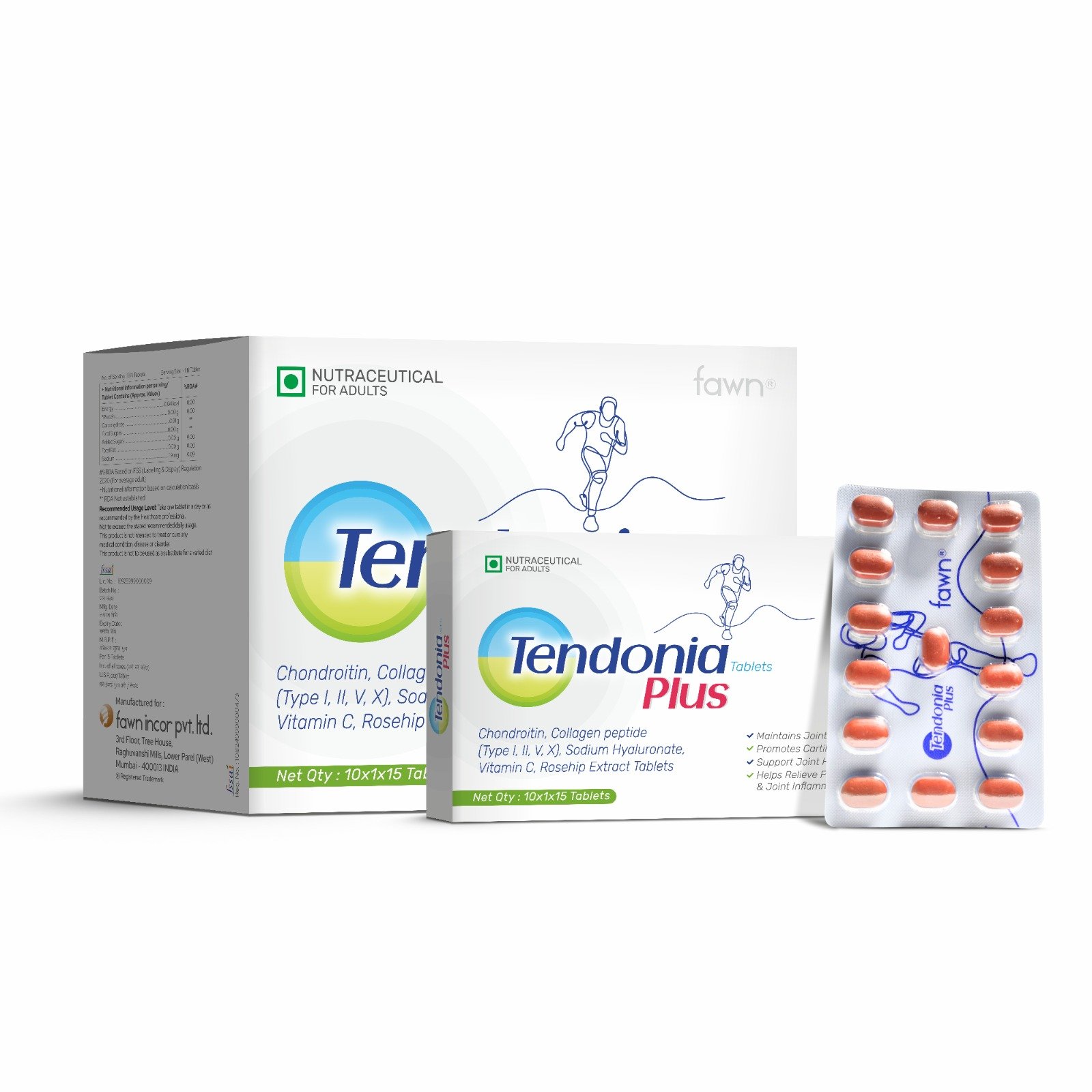 Chondroitin + Collagen peptide + Sodium Hyaluronate + Vitamin C + Rosehip extract Tablets - TENDONIA PLUS Tablets