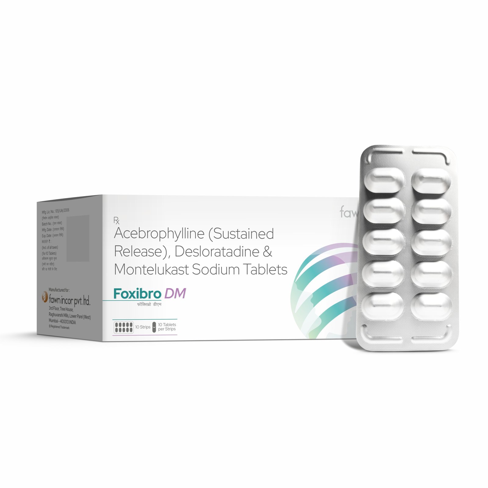 Acebrophylline (Sustained Release) with Desloratadine & Montelukast Sodium Tablets - FOXIBRO DM