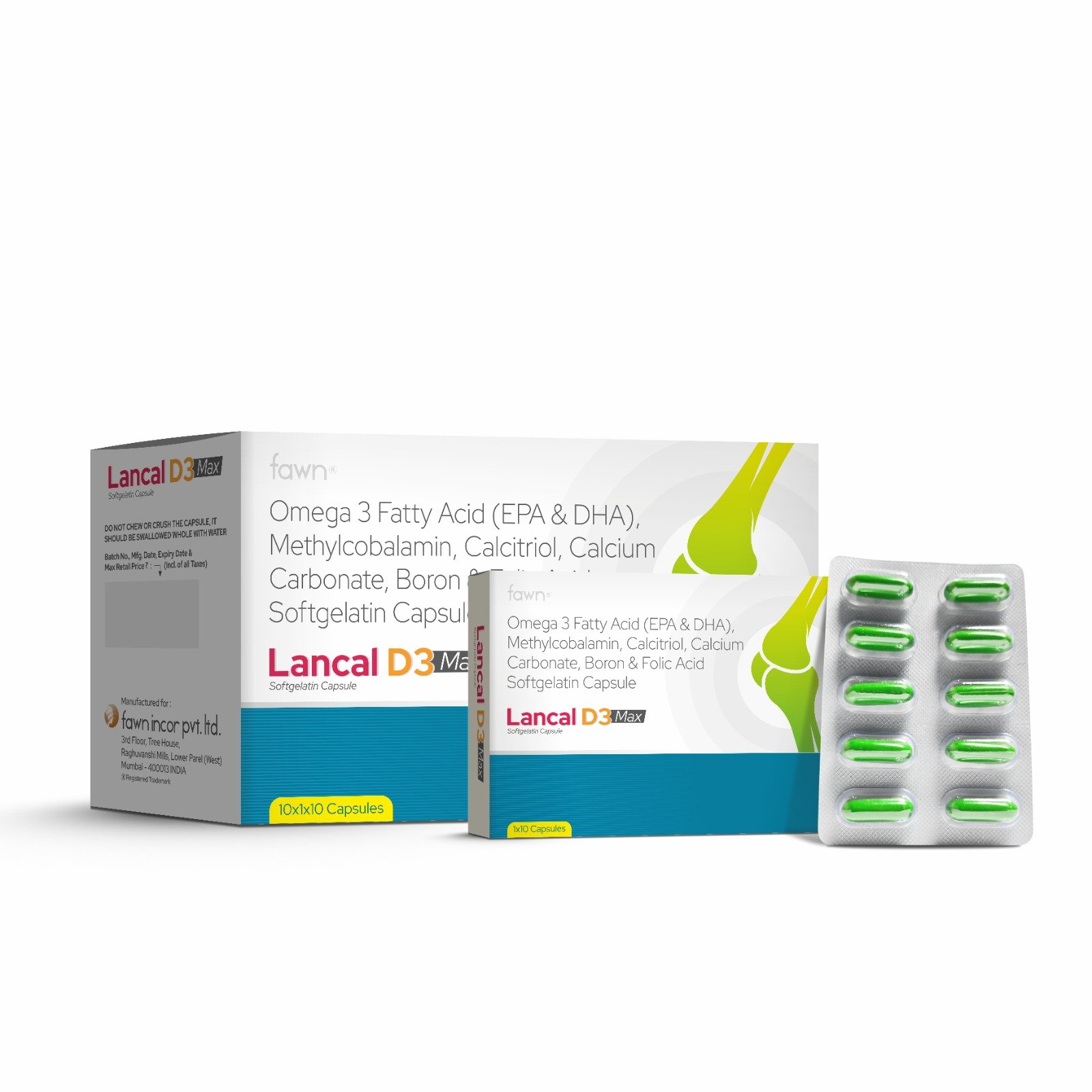 Calcitriol + Calcium Carbonate + Omega-3 fatty acid + Methylcobalamin + Folic Acid + Boron - LANCAL D3 MAX