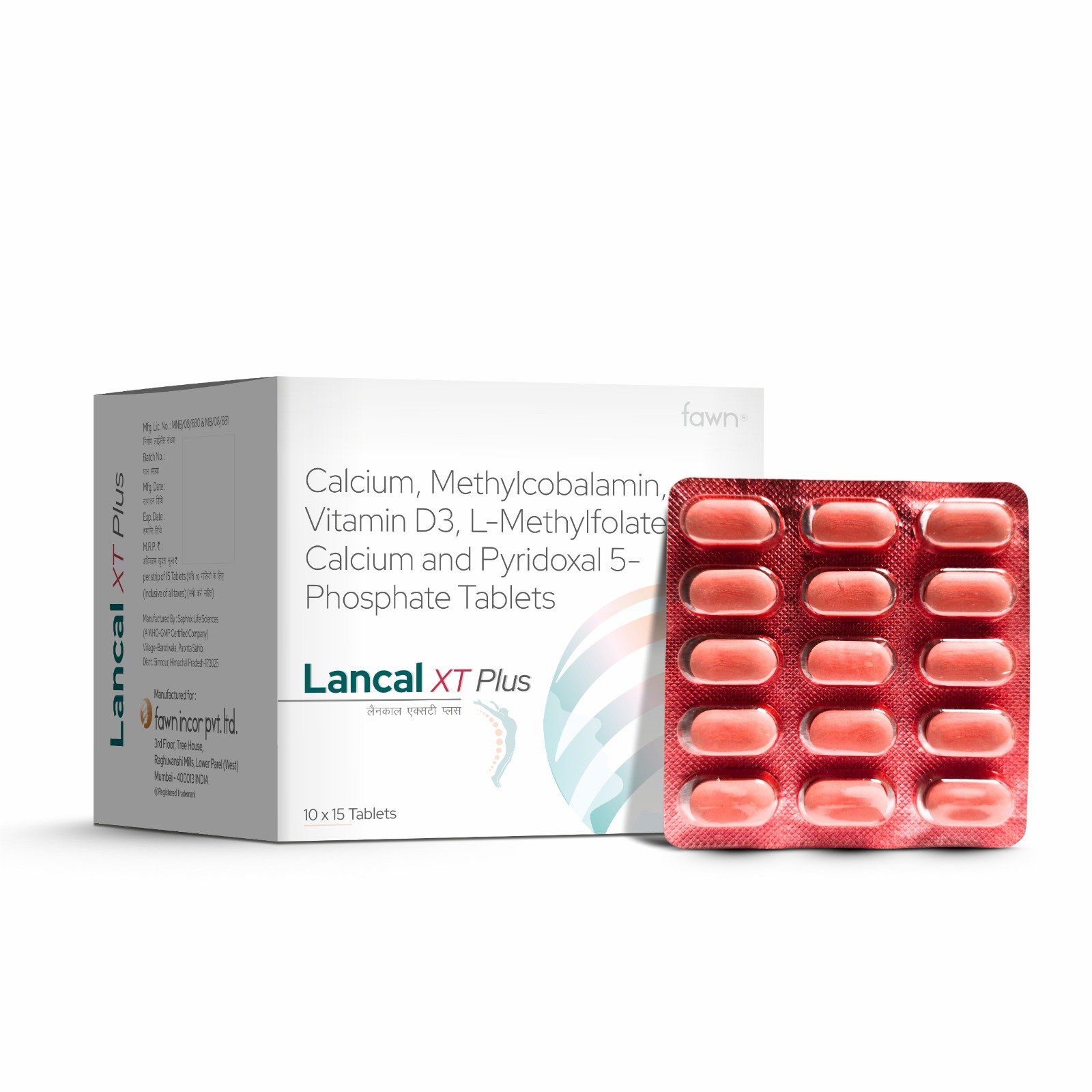 Calcium Carbonate + Vitamin D3 + Methylcobalamin + L-Methyl Folate Calcium + Pyridoxal-5-Phosphate Tablets - LANCAL XT PLUS