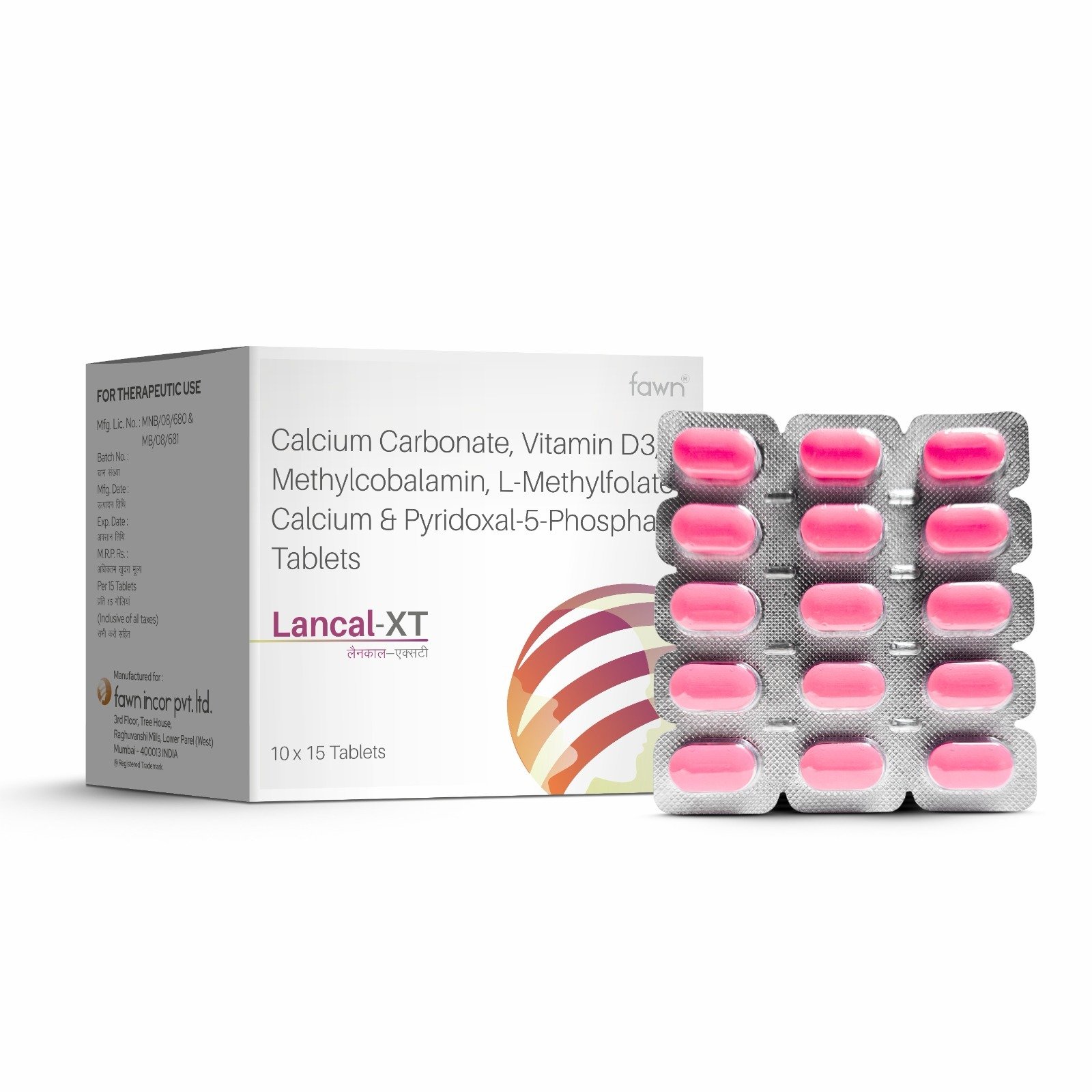 Calcium Carbonate Vitamin D3 Methylcobalamin L-Methylfolate Calcium & Pyridoxal-5 Phosphate Tablets - LANCAL XT