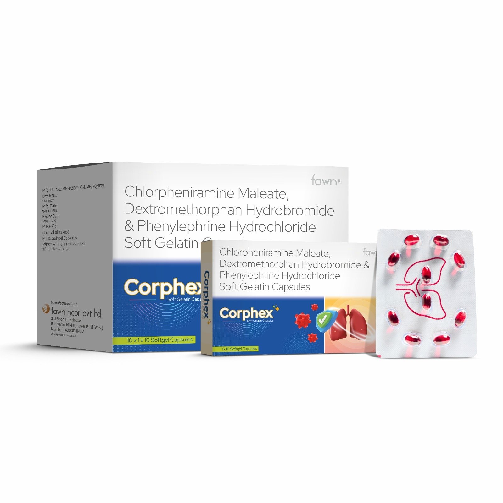 Dextromethorphan Hydrobromide, Chlorpheniramine Maleate & Phenylephrine HCL Soft Gelatin Capsules - CORPHEX Soft Gelatin Capsules