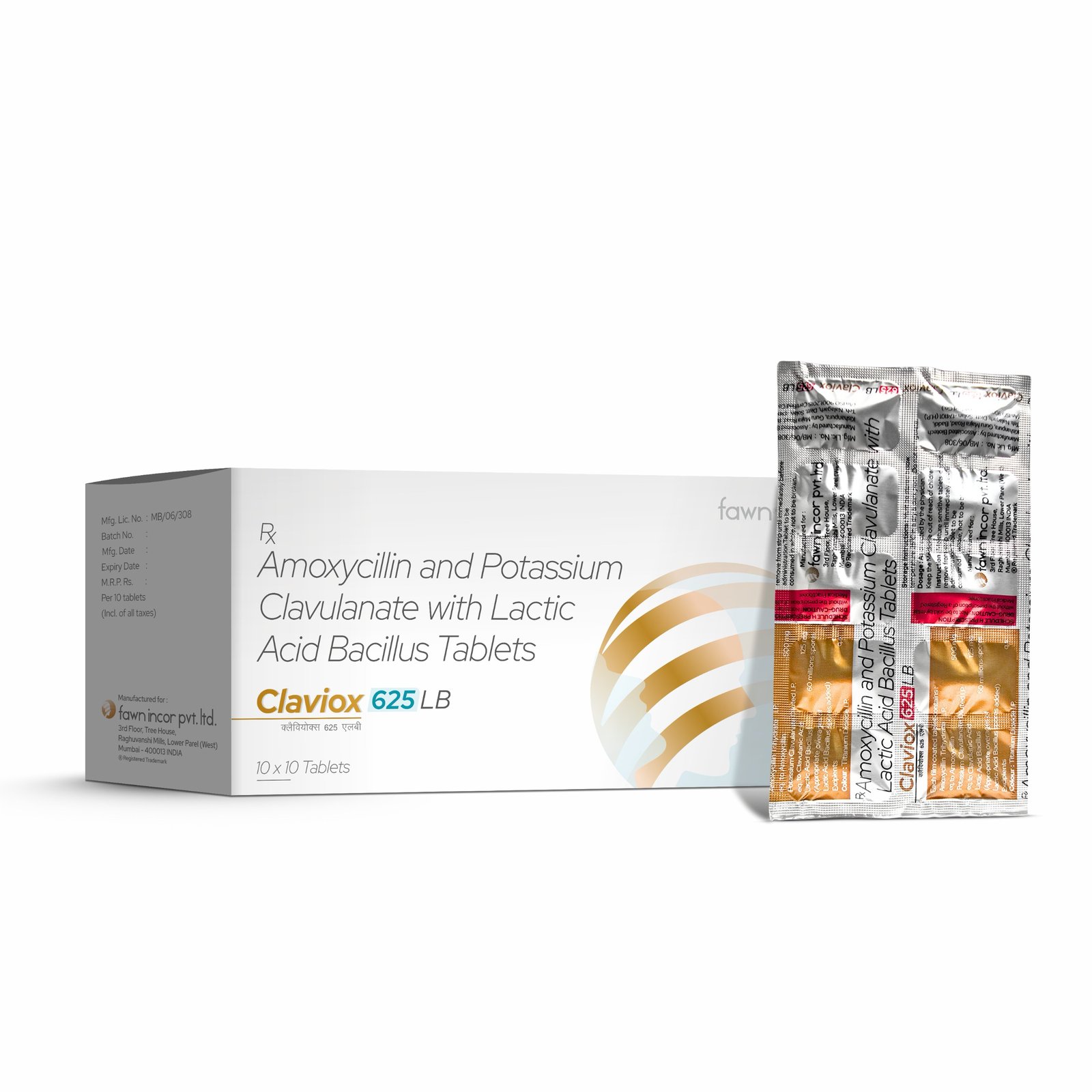 Amoxycillin Potassium Clavulanate & Lactic Acid Bacillus Tablets - CLAVIOX 625 LB Tablets