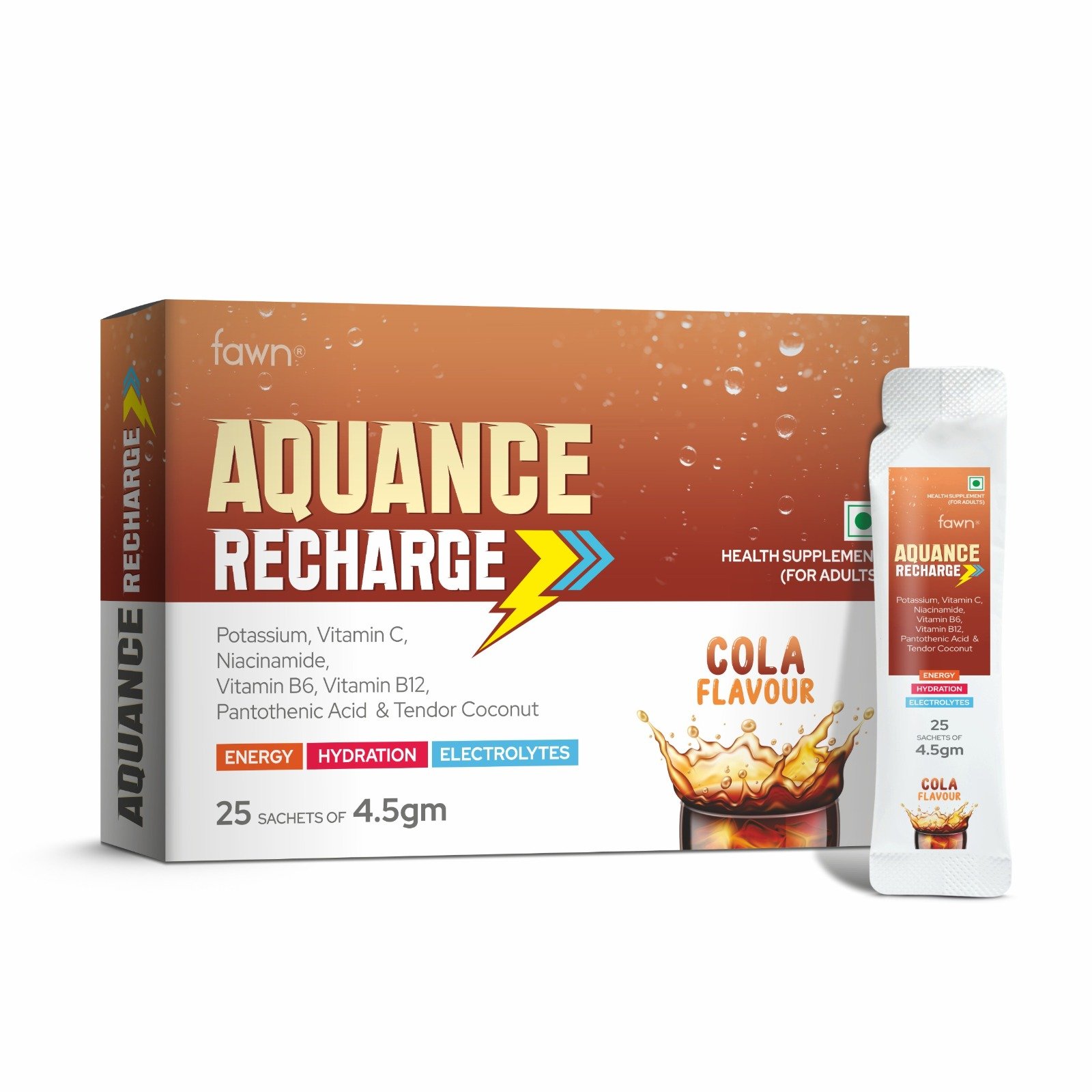 Potassium, Vitamin C, Niacinamide, Vitamin B6, B12 & Tender Coconut Sachets - AQUANCE RECHARGE Sachets