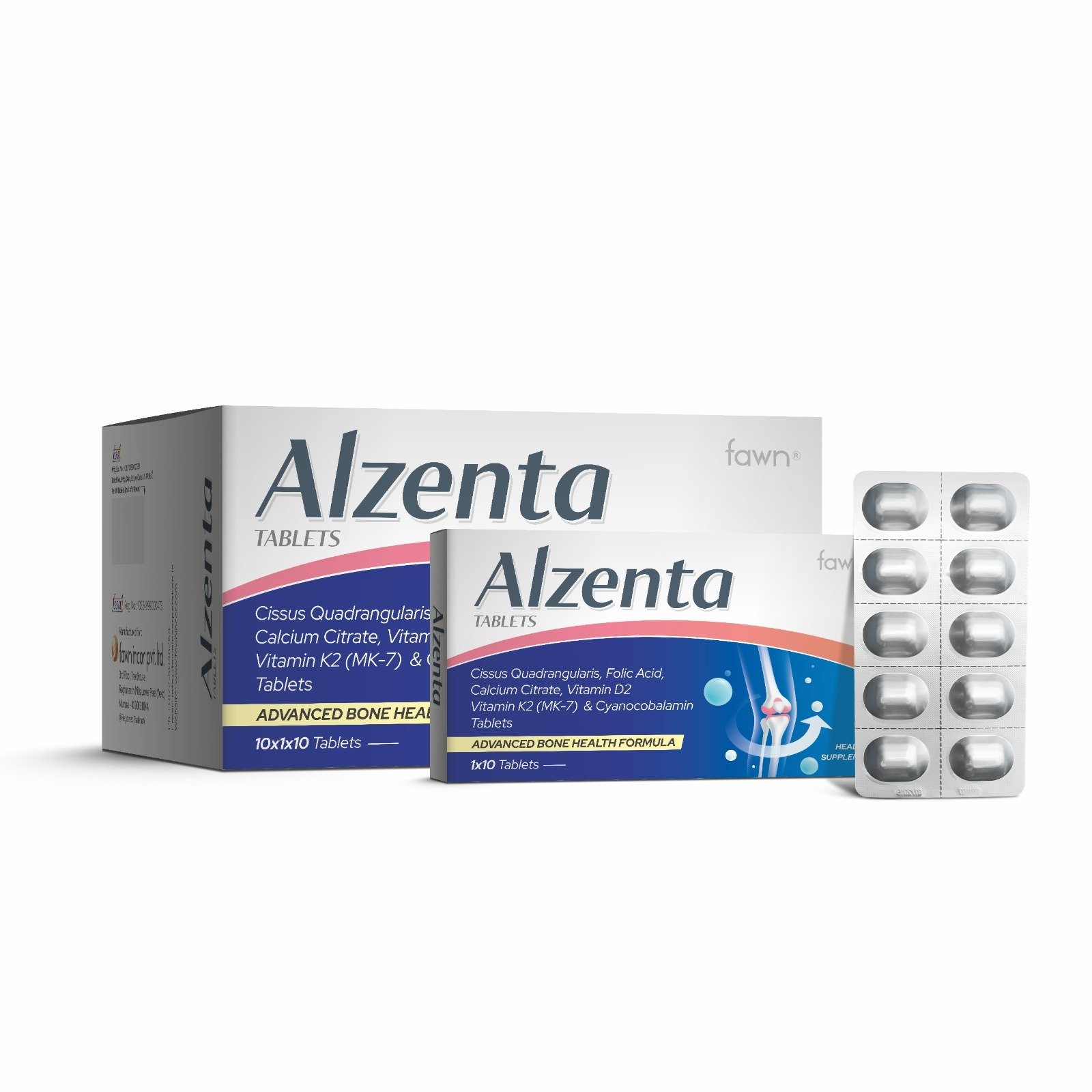 Cissus Quadrangularis, Folic Acid, Calcium Citrate, Vitamin D2, Vitamin K2 (MK-7) & Cyanocobalamin Tablets - ALZENTA Tablet