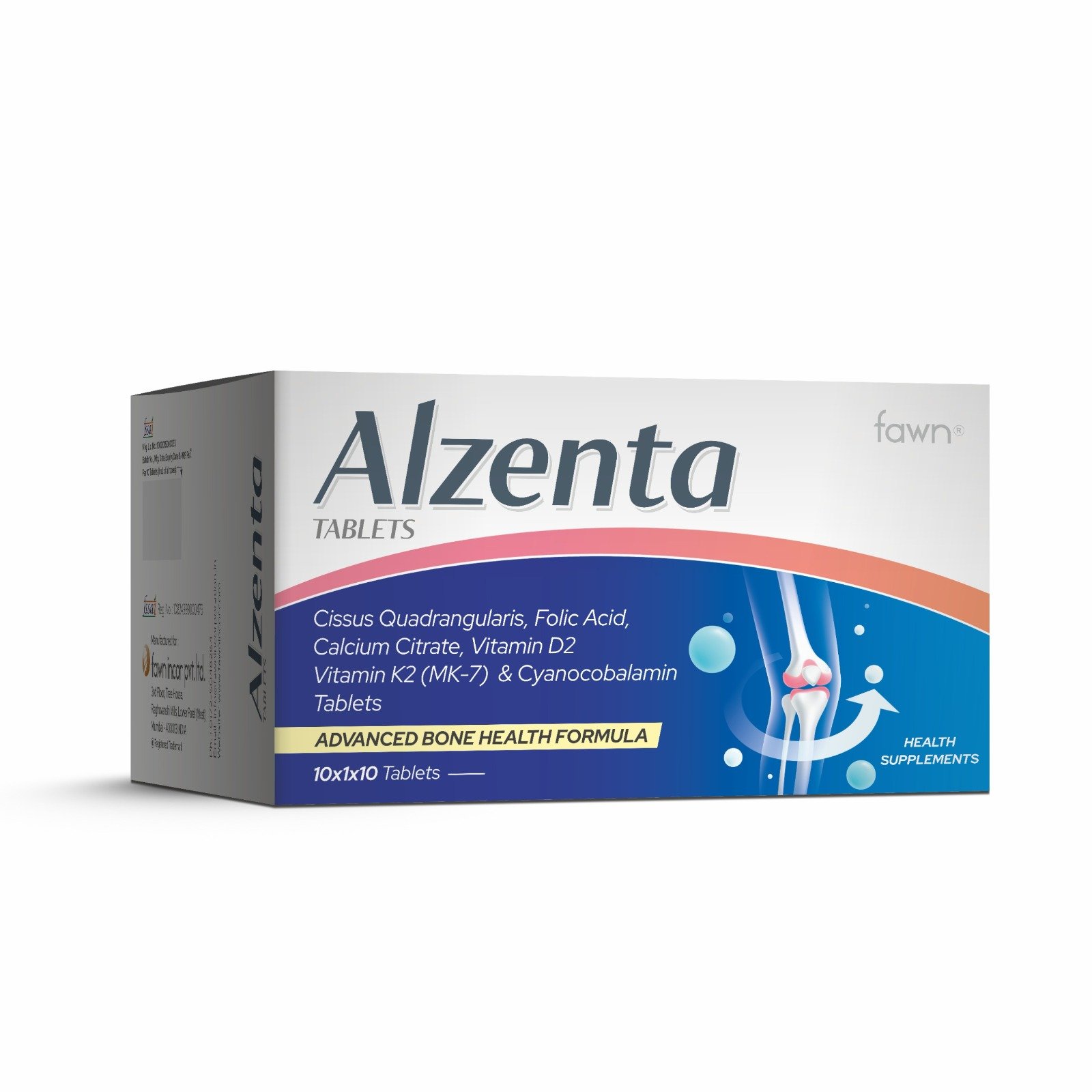 Cissus Quadrangularis, Folic Acid, Calcium Citrate, Vitamin D2, Vitamin K2 (MK-7) & Cyanocobalamin Tablets - ALZENTA Tablet