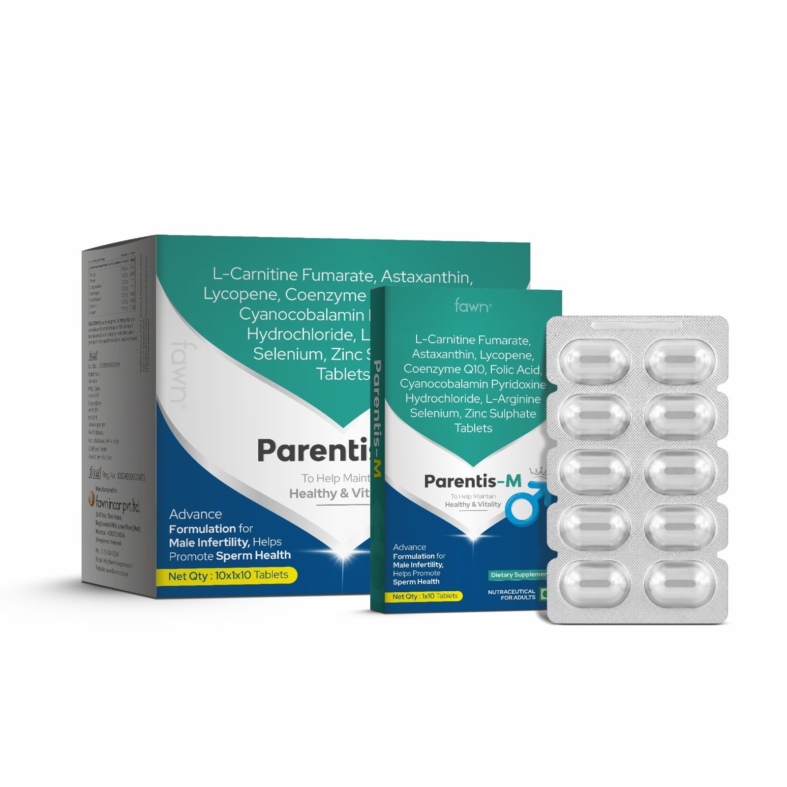 L-Carnitine Fumarate, Astaxanthin, Lycopene, Coenzyme Q10, Folic Acid, Cyanocobalamin, Pyridoxine Hydrochloride, L-Arginine, Selenium & Zinc Sulphate Tablets -PARENTIS-M Tablet