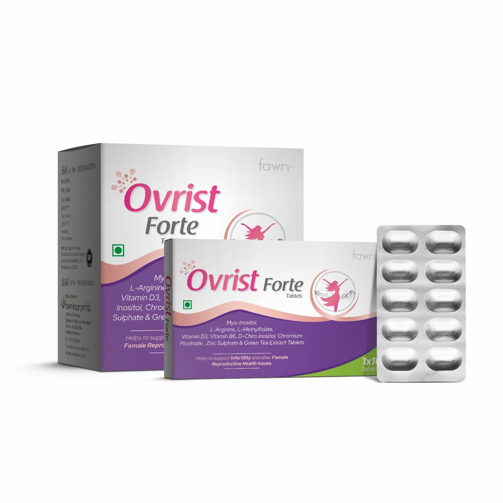 Myo-Inositol, L-Arginine, L-Methylfolate, Vitamin D3, Vitamin B6, D-Chiro Inositol, Chromium Picolinate, Zinc Sulphate & Green Tea Extract Tablets - OVRIST FORTE Tablets