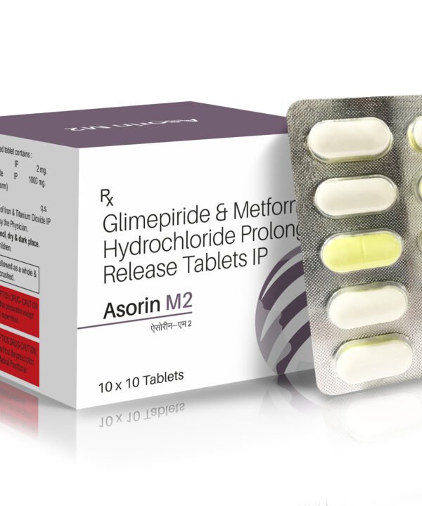 Glimepiride 2 mg + Metformin Hydrochloride Prolonged Release 500 mg Tablets - ASORIN M2