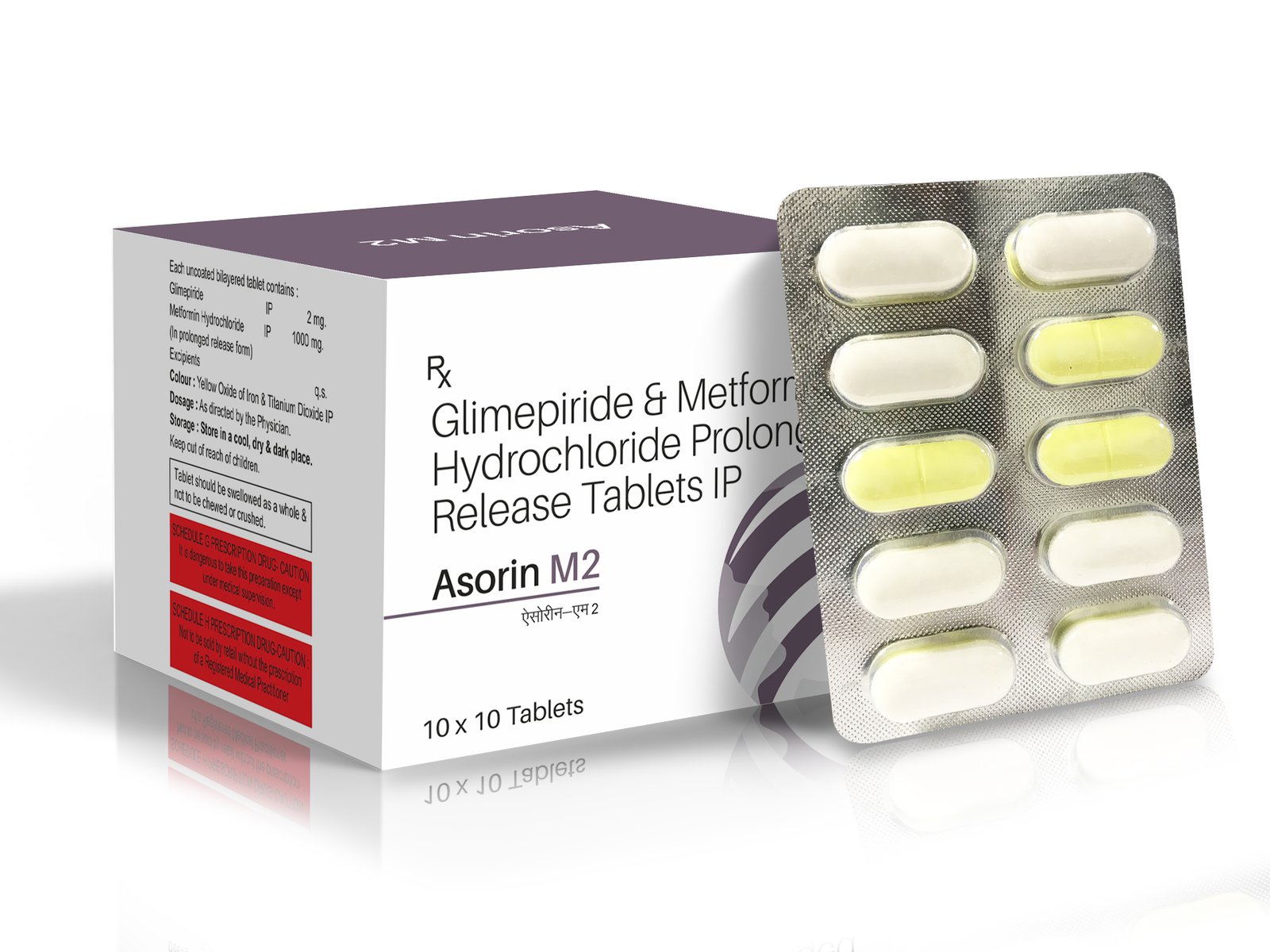 Glimepiride 2 mg + Metformin Hydrochloride Prolonged Release 500 mg Tablets - ASORIN M2