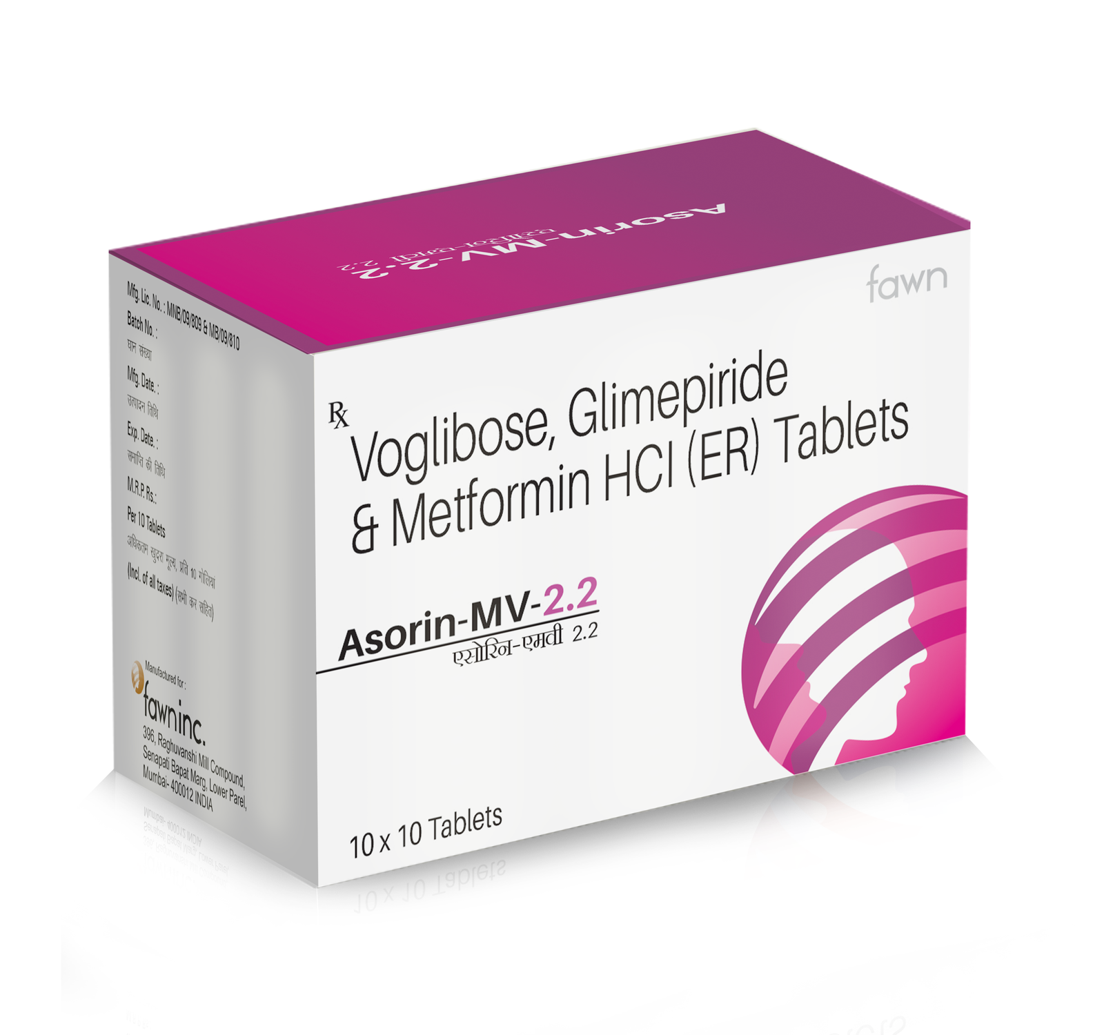 Glimepiride 2 mg + Metformin 500 mg + Voglibose 0.2 mg ER Tablets - ASORIN MV2.2 Tablets