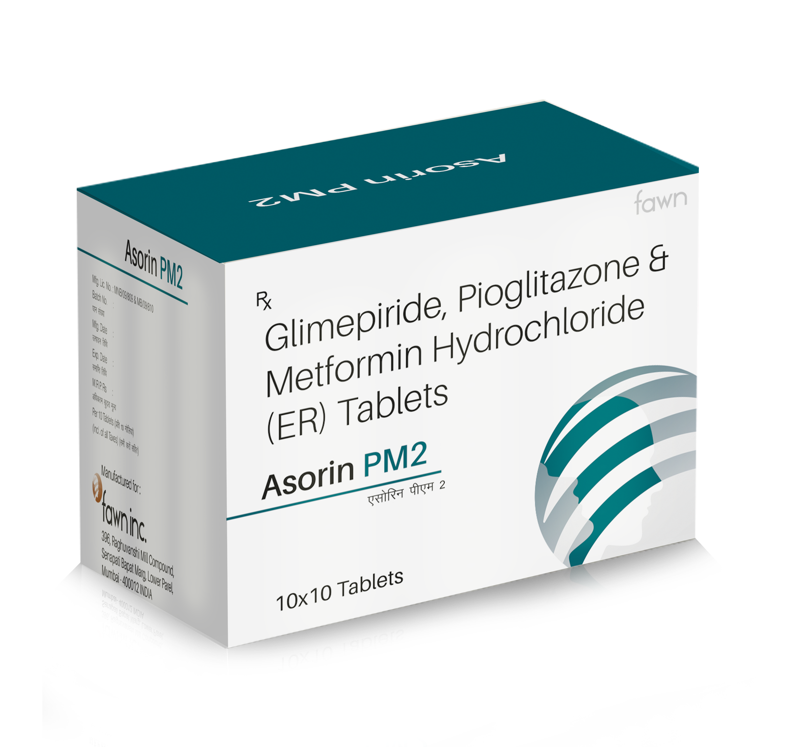 Glimepiride 2 mg + Pioglitazone 15 mg +Metformin Hydrochloride ER 500 mg Tablets - ASORIN PM 2 Tablets