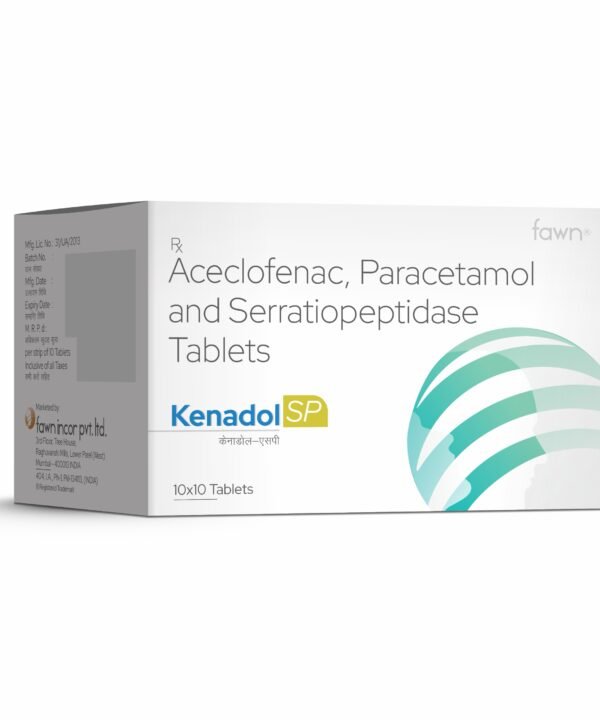 Aceclofenac, Paracetamol & Serratiopeptidase Tablets - KENADOL SP - Fawn Incor