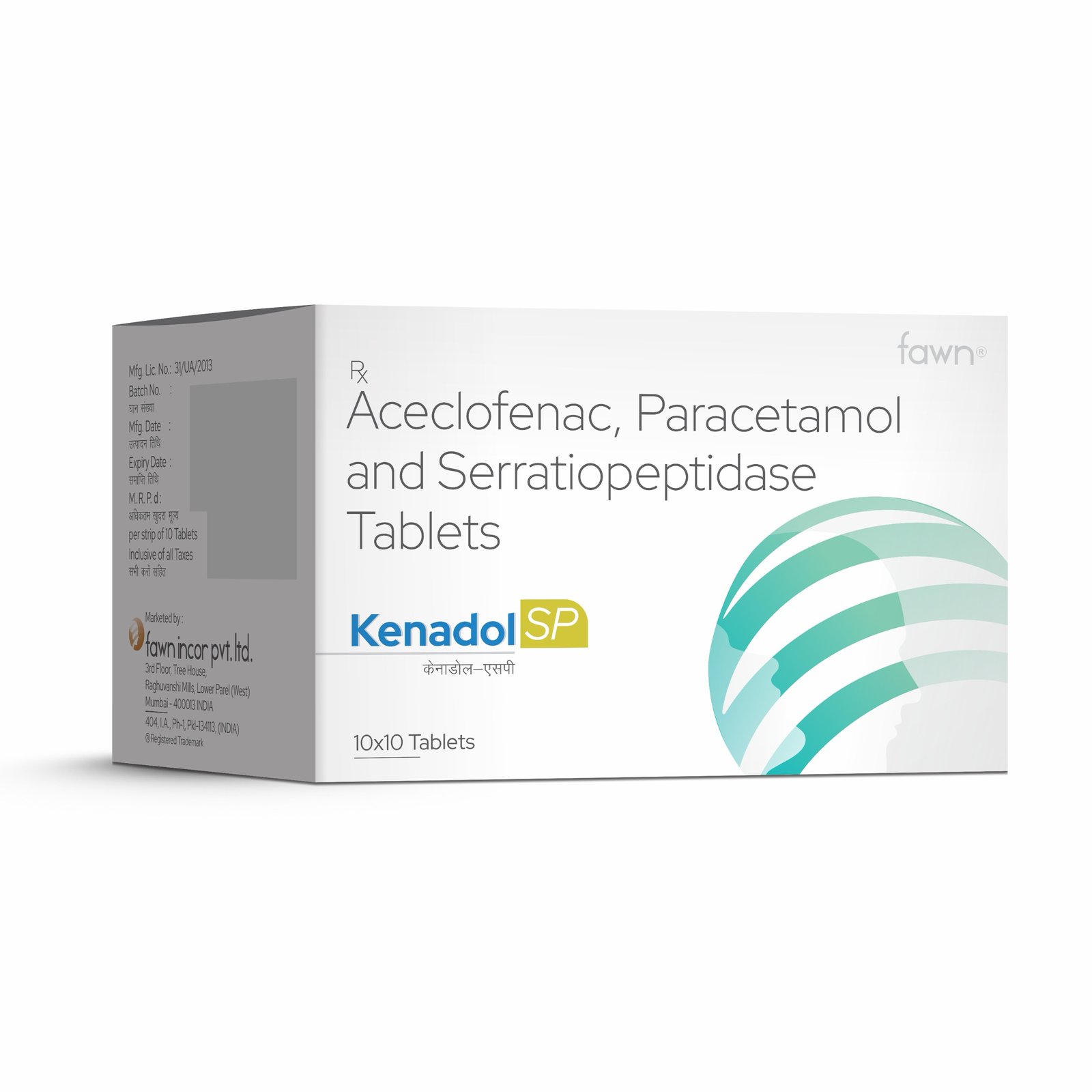 Aceclofenac, Paracetamol & Serratiopeptidase Tablets - KENADOL SP - Fawn Incor