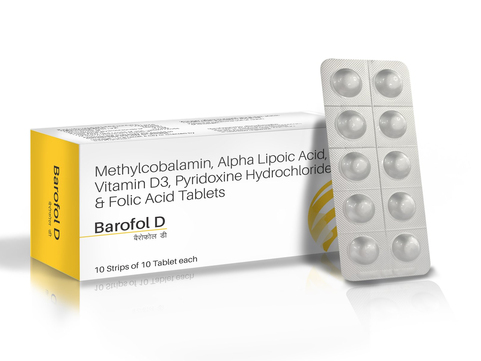 Alpha Lipoic Acid, Folic Acid, Methylcobalamin, Pyridoxine HCl & Vitamin D3 Tablets - BAROFOL D