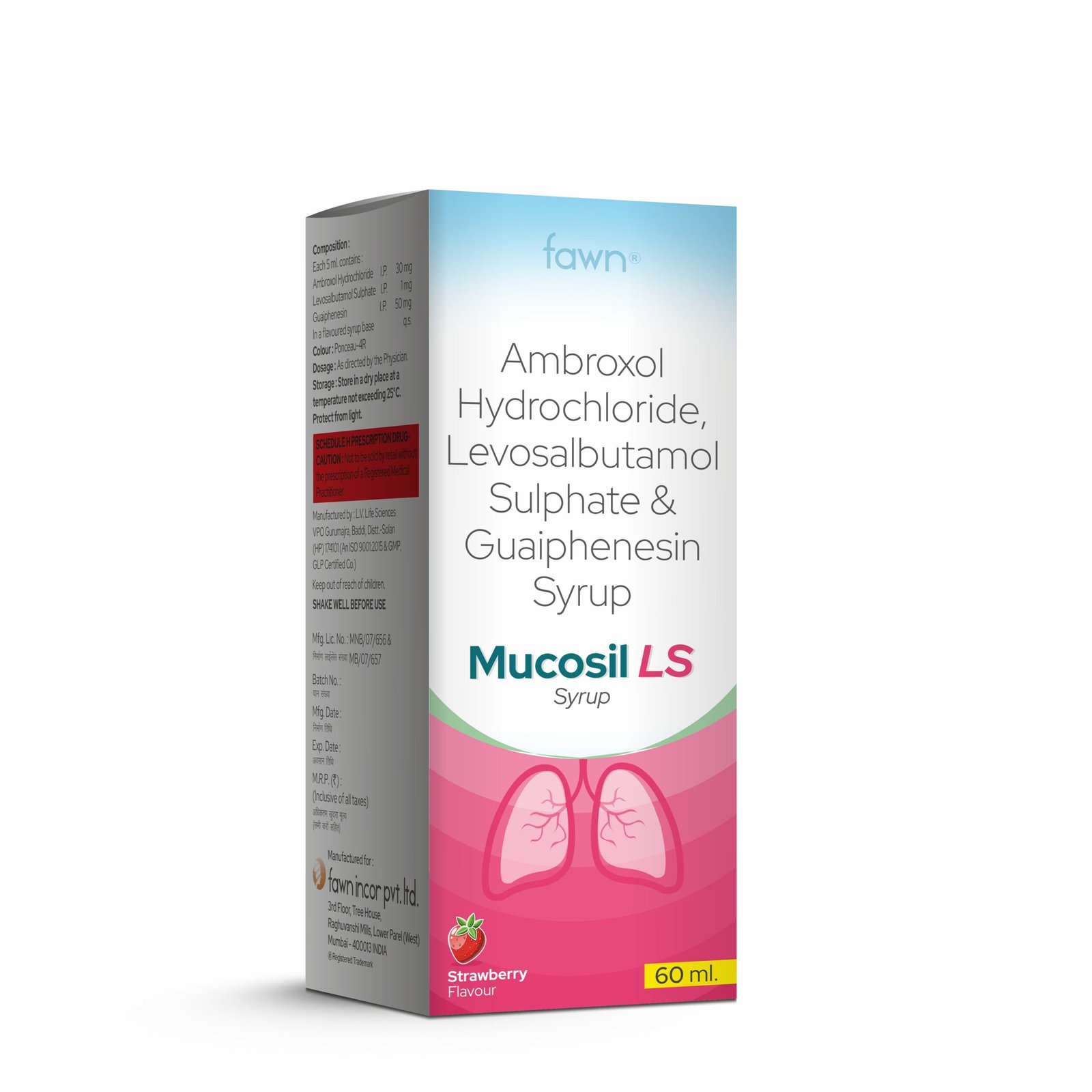 Ambroxol Hydrochloride, Levosalbutamol Sulphate and Guaiphenesin syrup - MUCOSIL LS 60 - Fawn INCOR