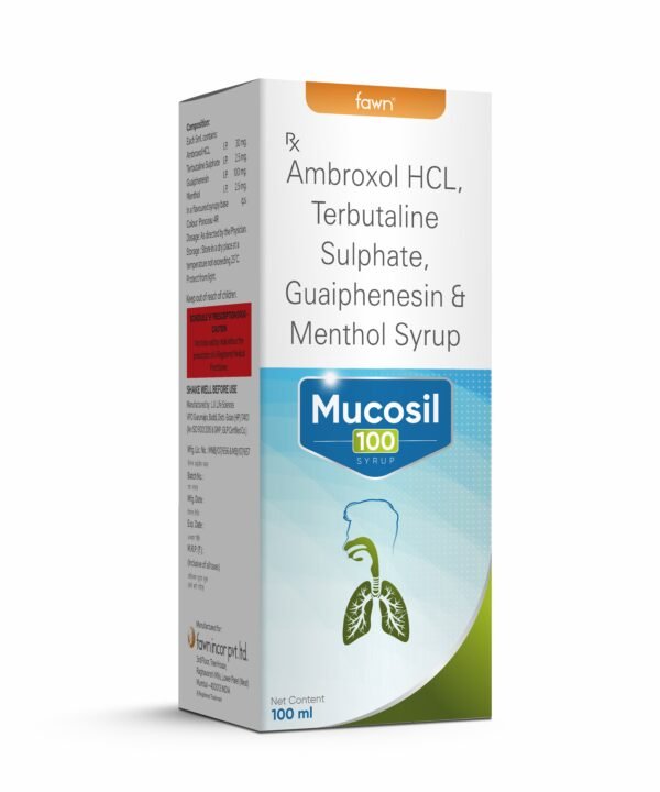 Ambroxol Hydrochloride, Terbutaline Sulphate, Guaiphenesin & Menthol Syrup 100 ML - MUCOSIL 100 - Fawn Incor