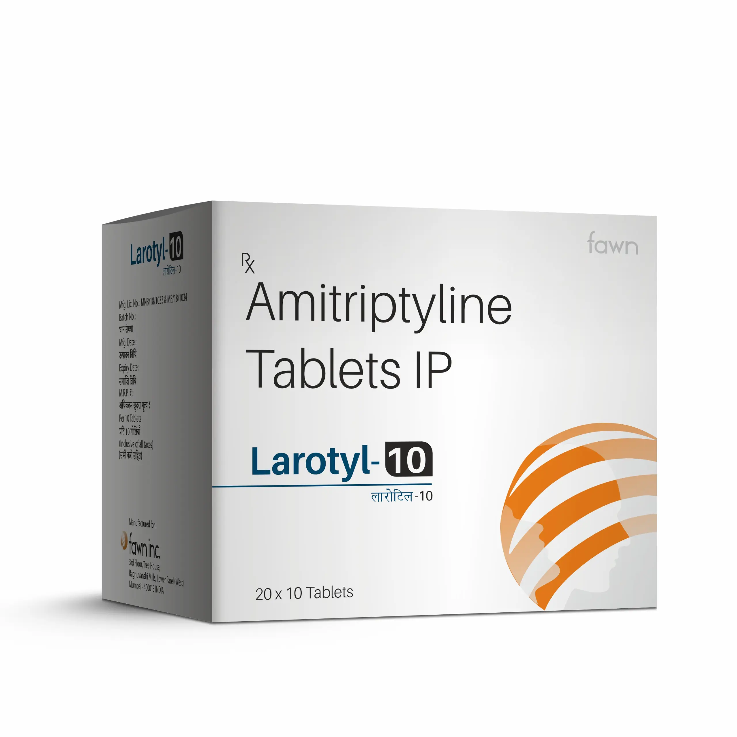 Amitriptyline Tablets IP 10 Mg - LAROTYL 10 - Fawn Incor