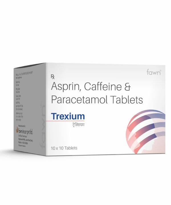 Aspirin Caffeine & Paracetamol Tablets - TREXIUM - Fawn Incor
