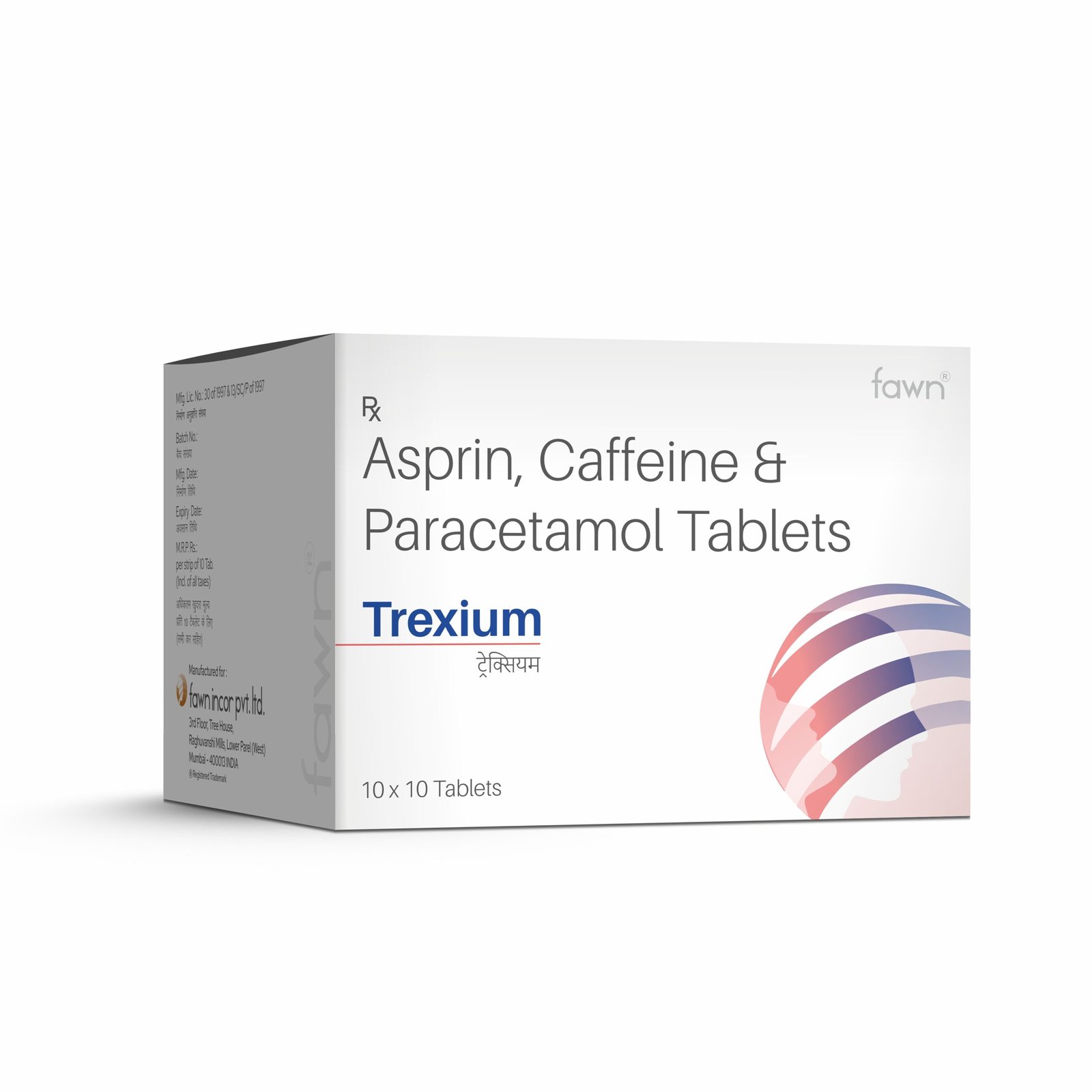 Aspirin Caffeine & Paracetamol Tablets - TREXIUM - Fawn Incor