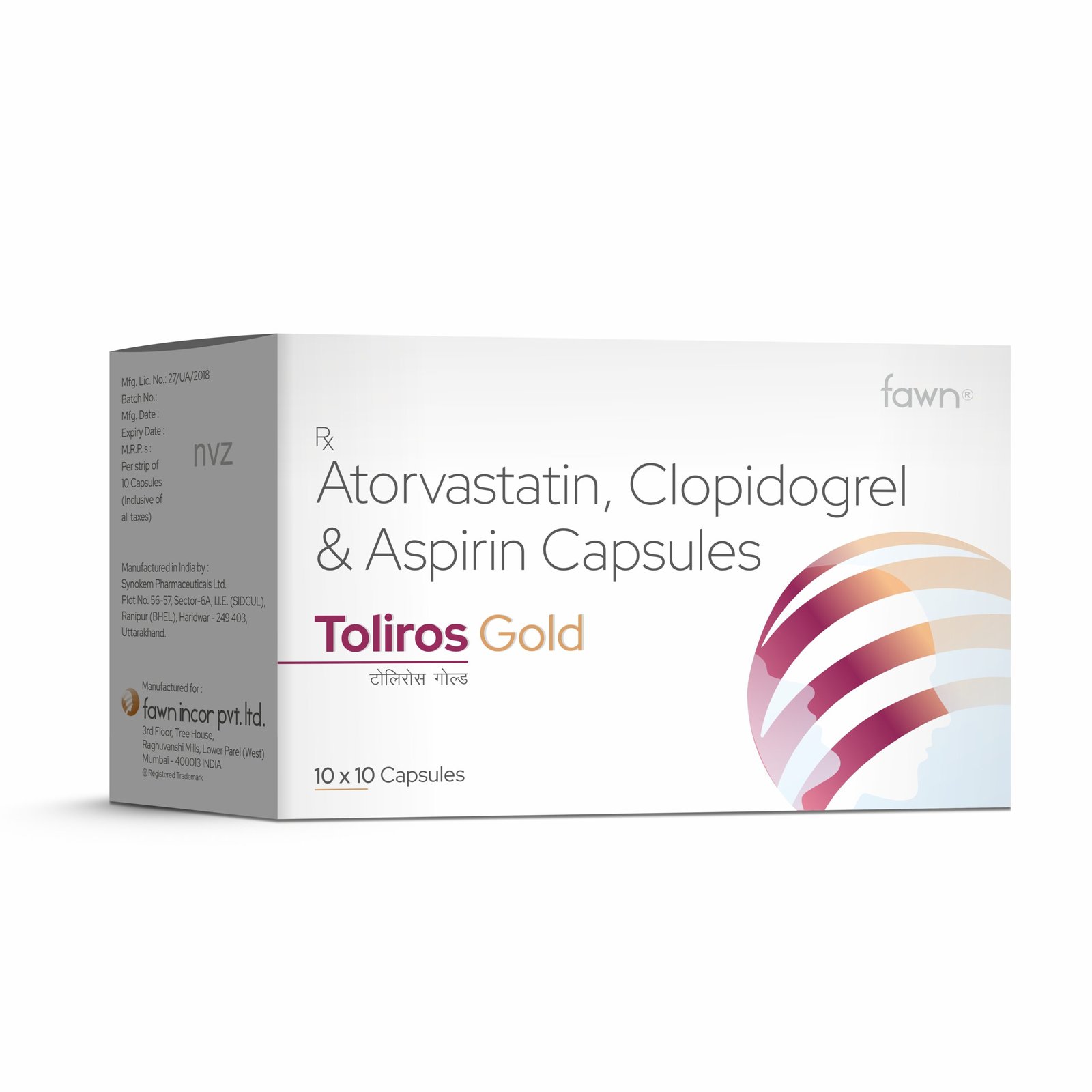 Atorvastatin Clopidogrel & Aspirin Capsules - TOLIROS GOLD - Fawn Incor