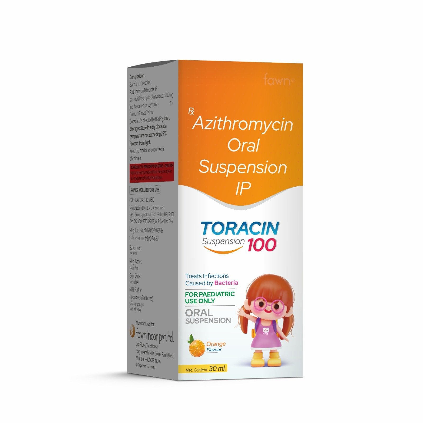 Azithromycin Oral Suspension IP 100 Mg - TORACIN 100 - Fawn Incor