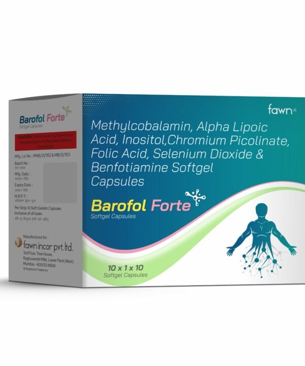Benfotiamine, Methylcobalamin, Alpha Lipoic Acid, Inositol, Chromium Polynicotinate SoftGel Capsules – BAROFOL FORTE - Fawn Incor
